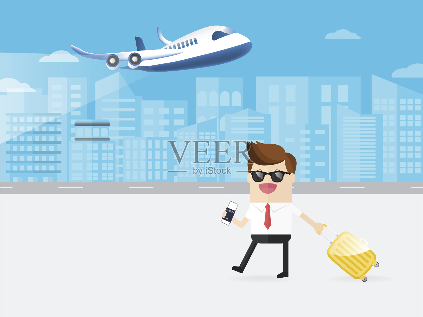 商人或旅客步行持有机票插画图片素材