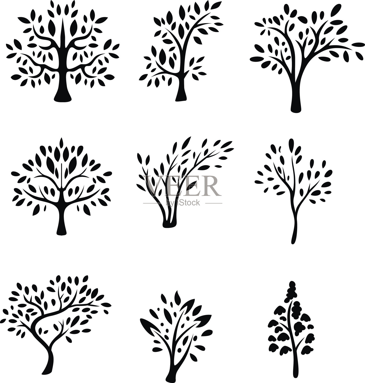 收集黑树剪影插画图片素材