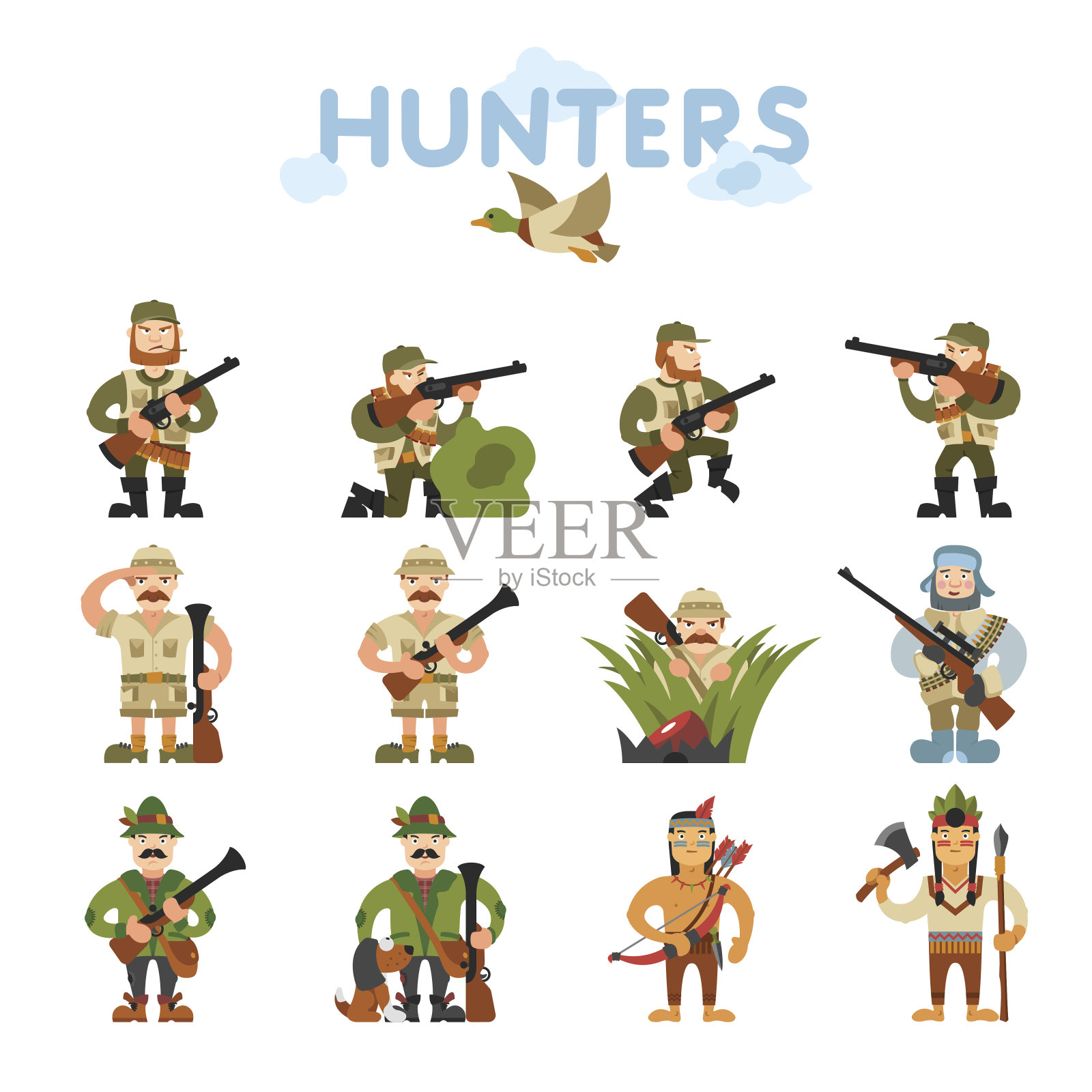 猎人矢量插图上孤立的背景插画图片素材