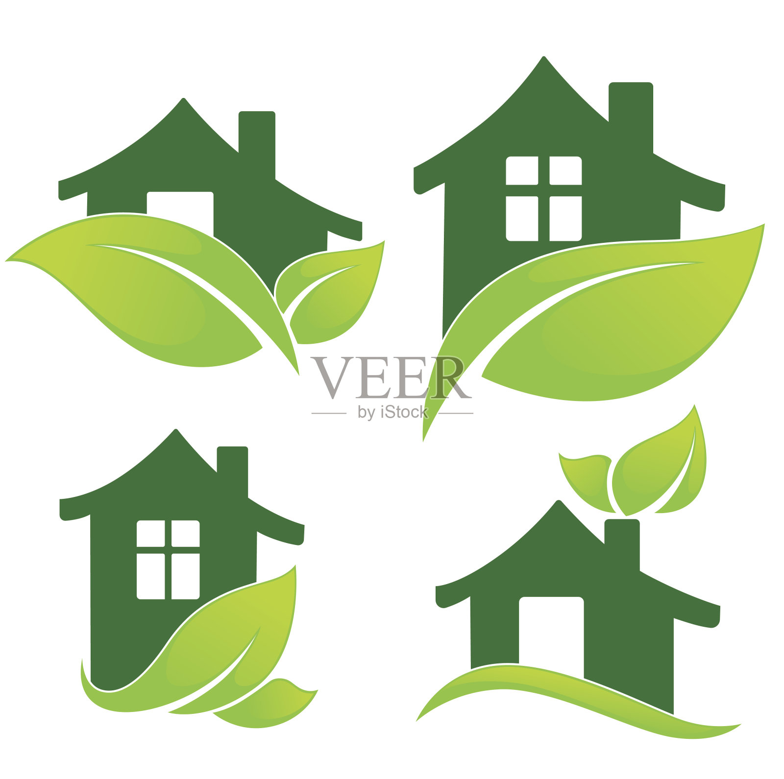 矢量集生态家园标志和图标。插画图片素材