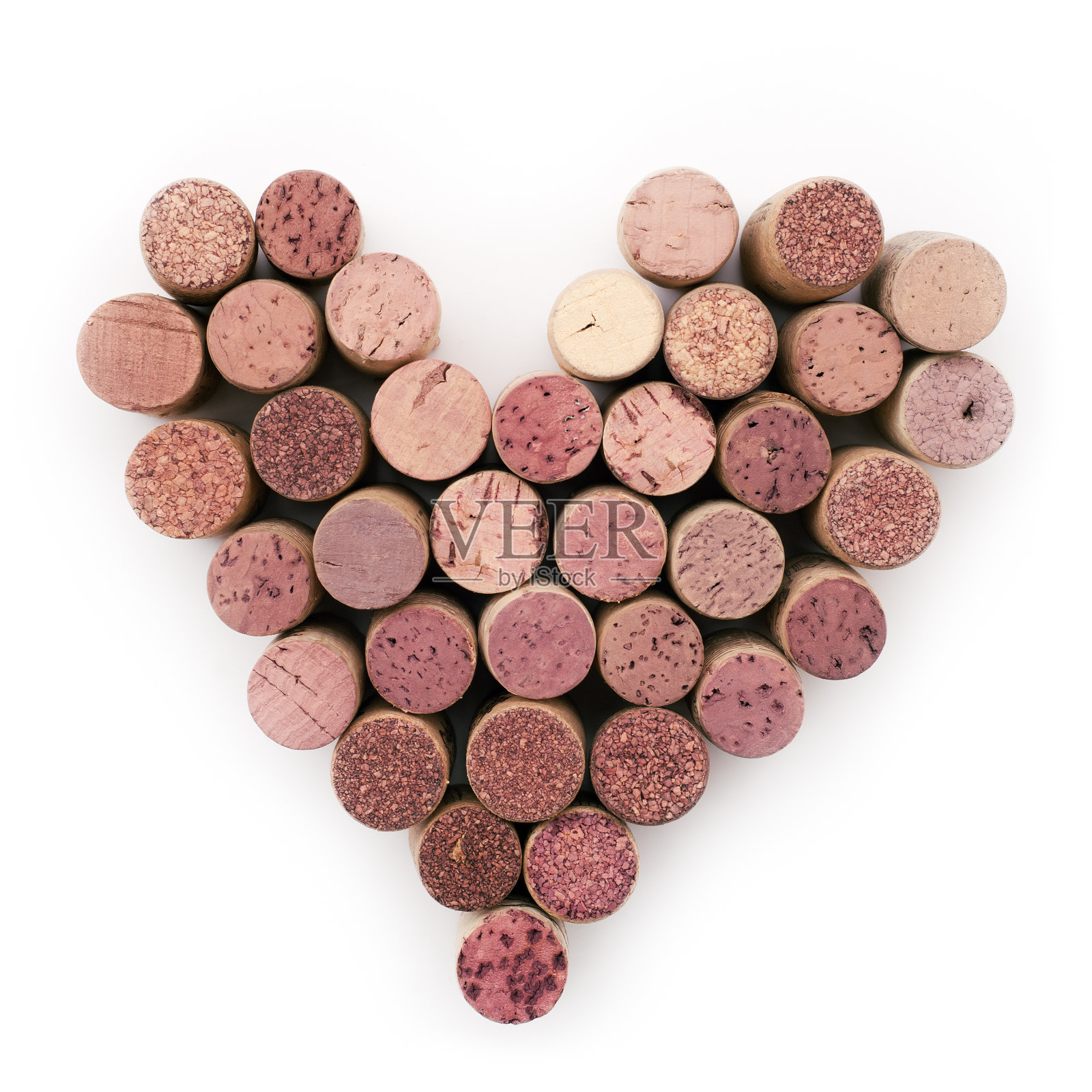 各种颜色的背景用心形的葡萄酒软木塞照片摄影图片