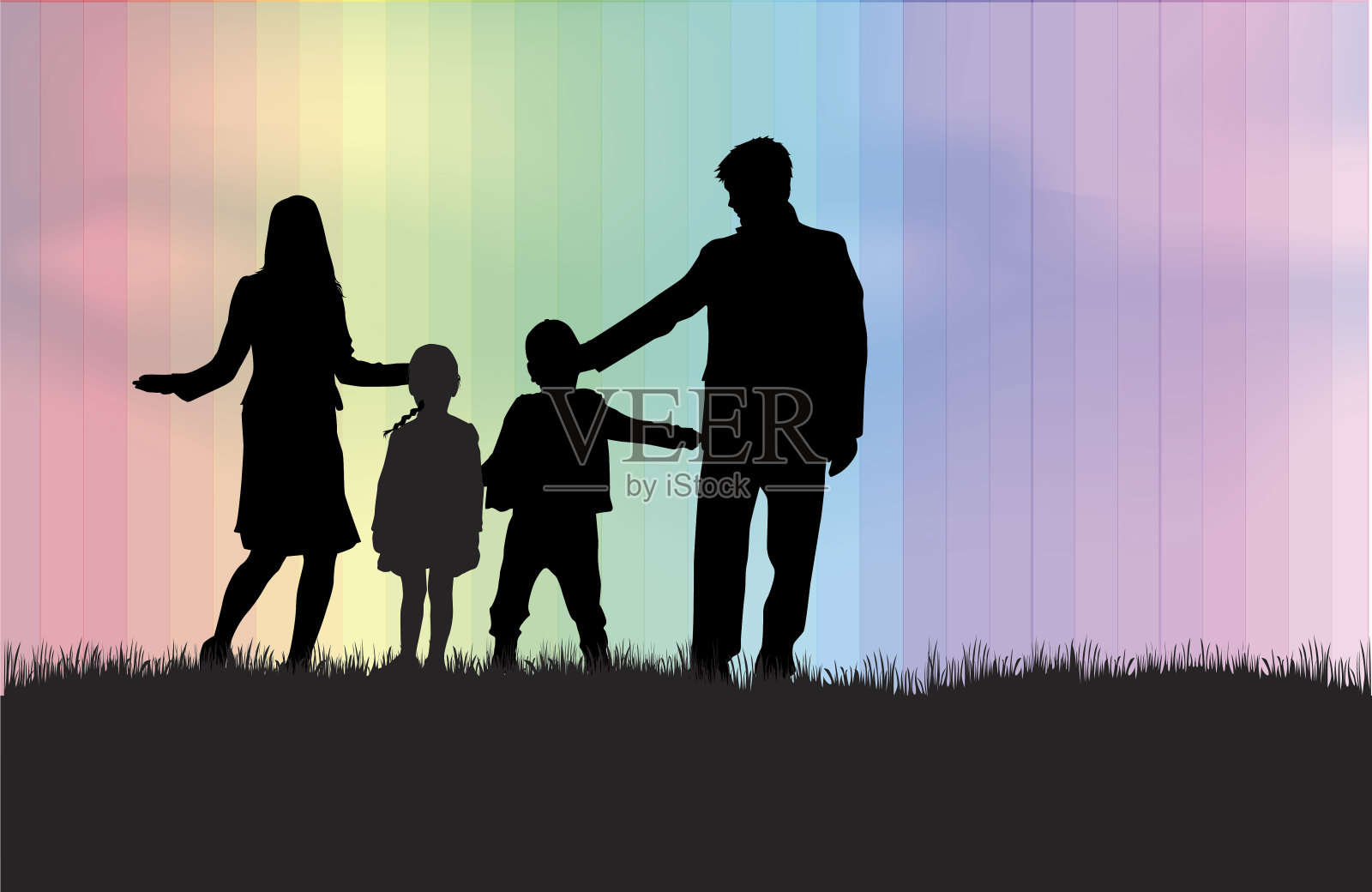 大自然中的家庭剪影。插画图片素材