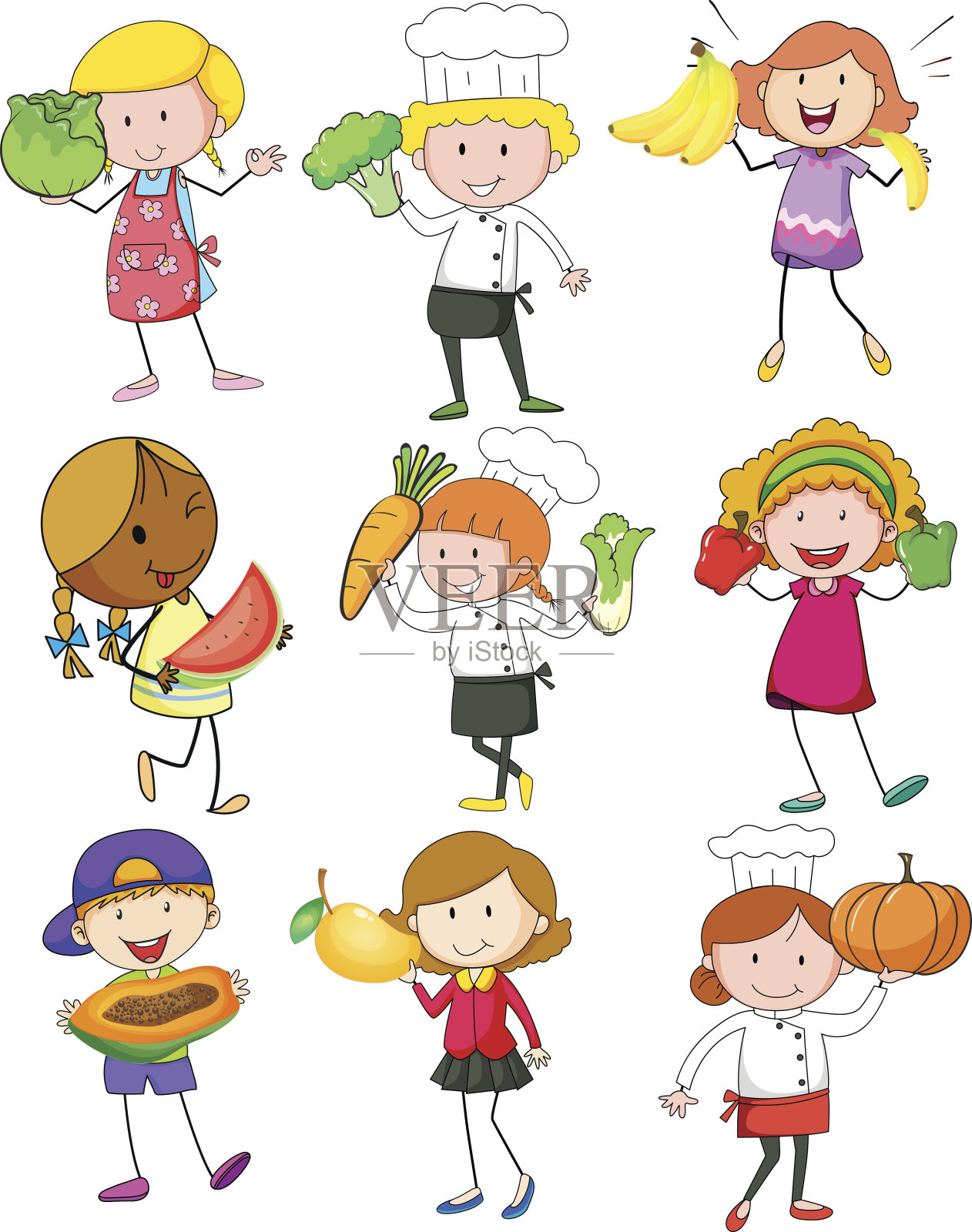 人们吃水果和蔬菜插画图片素材