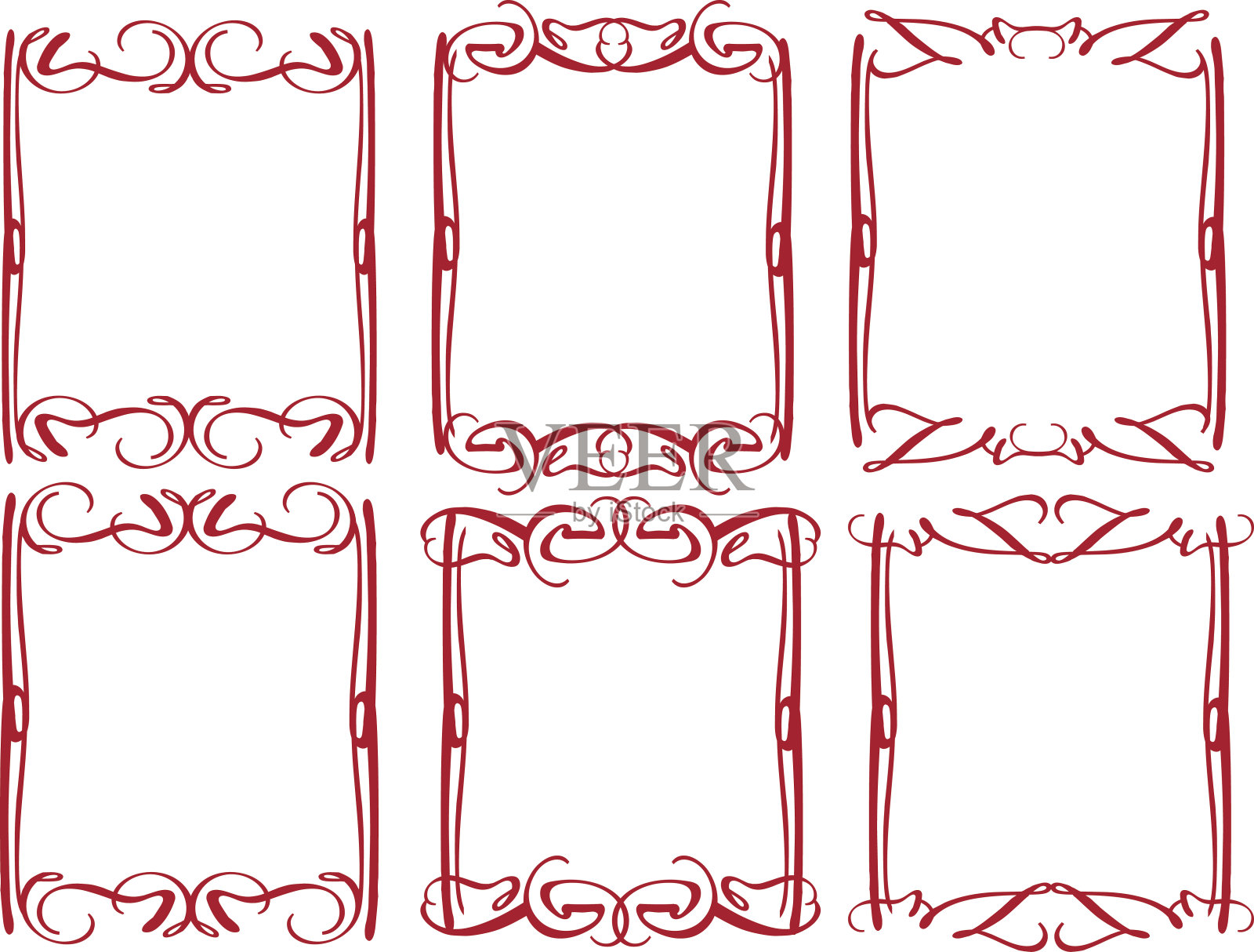 红色复古装饰设计的边界和框架插画图片素材