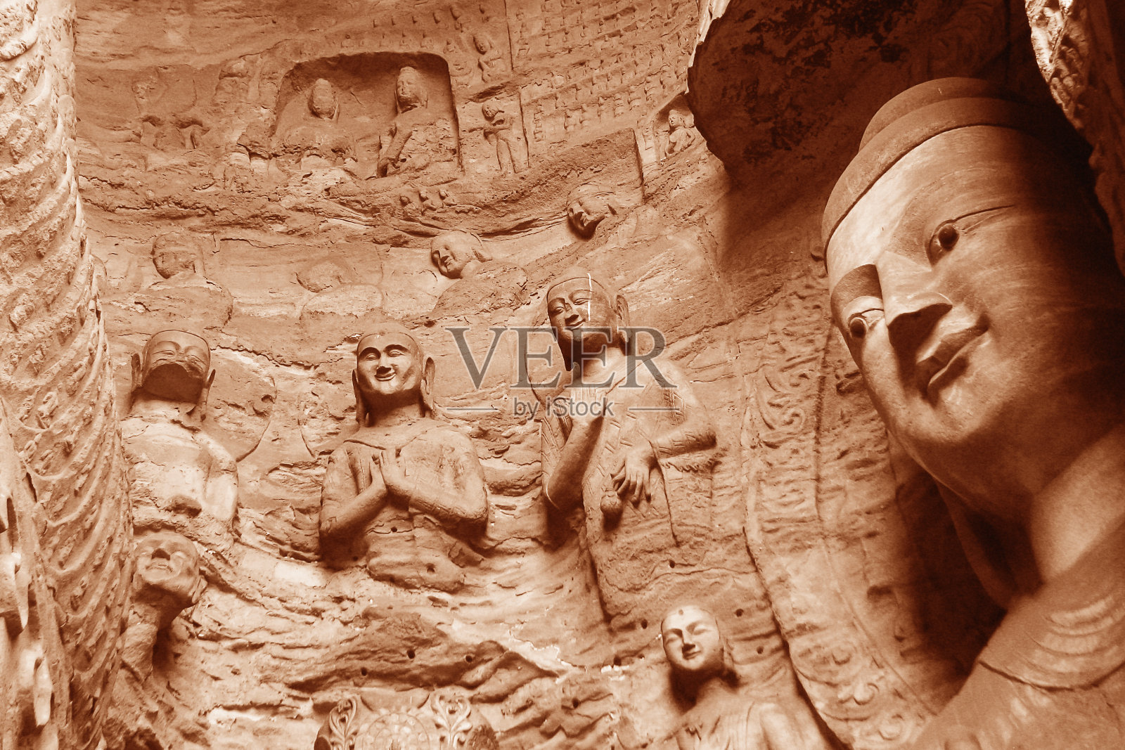 美丽的云冈石窟石窟雕塑照片摄影图片