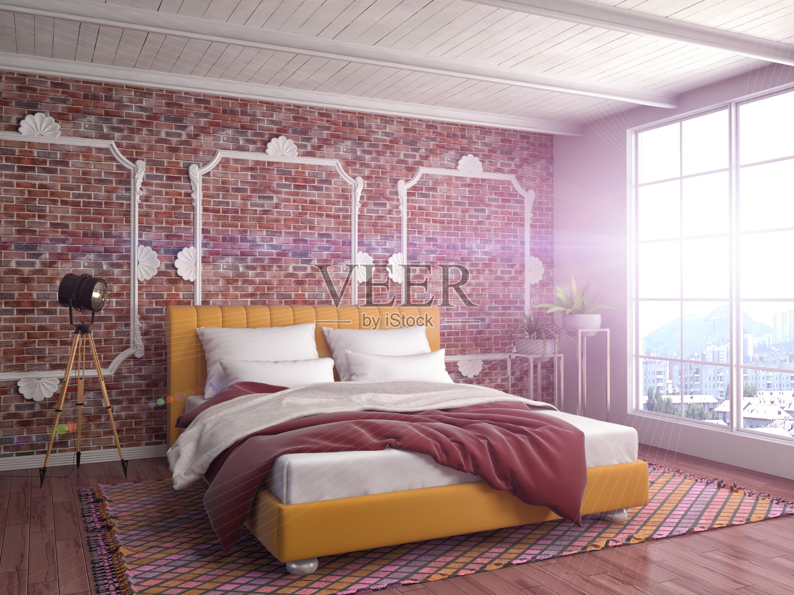 卧室内。三维演示照片摄影图片