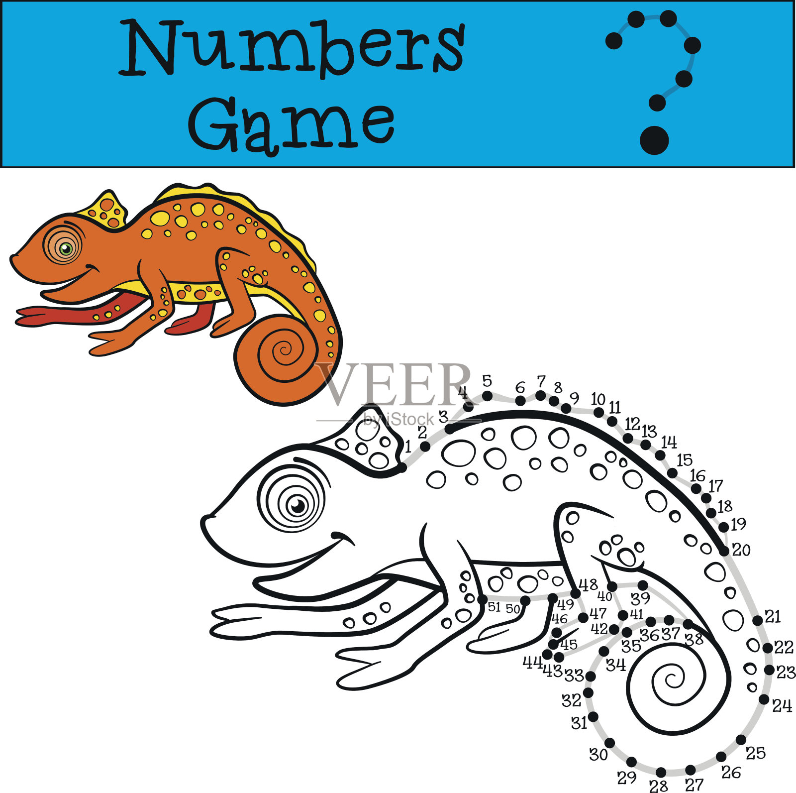 可爱的橙色变色龙笑了。插画图片素材