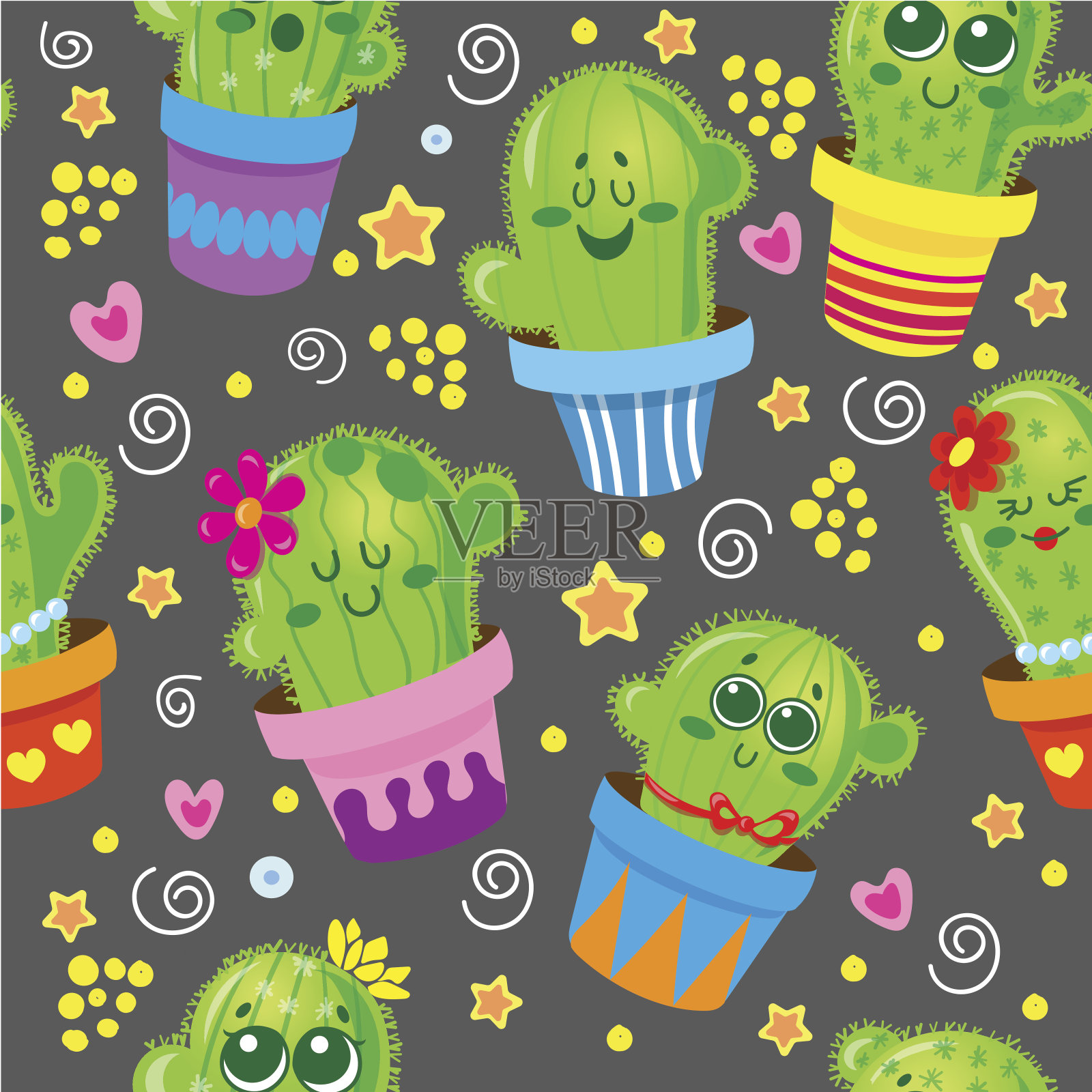 盆中可爱的仙人掌插画图片素材