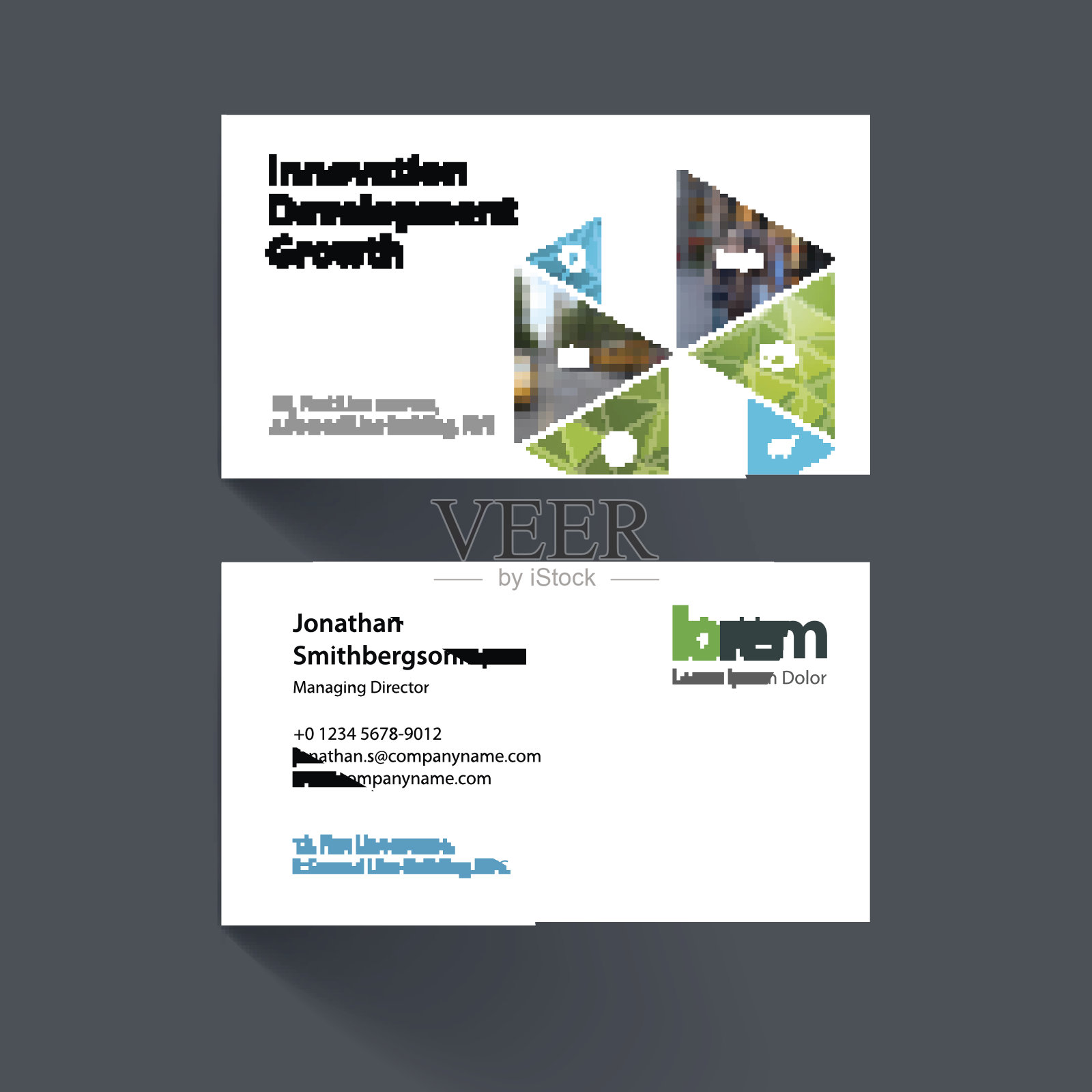 矢量名片模板有彩色六角形、三角形设计模板素材