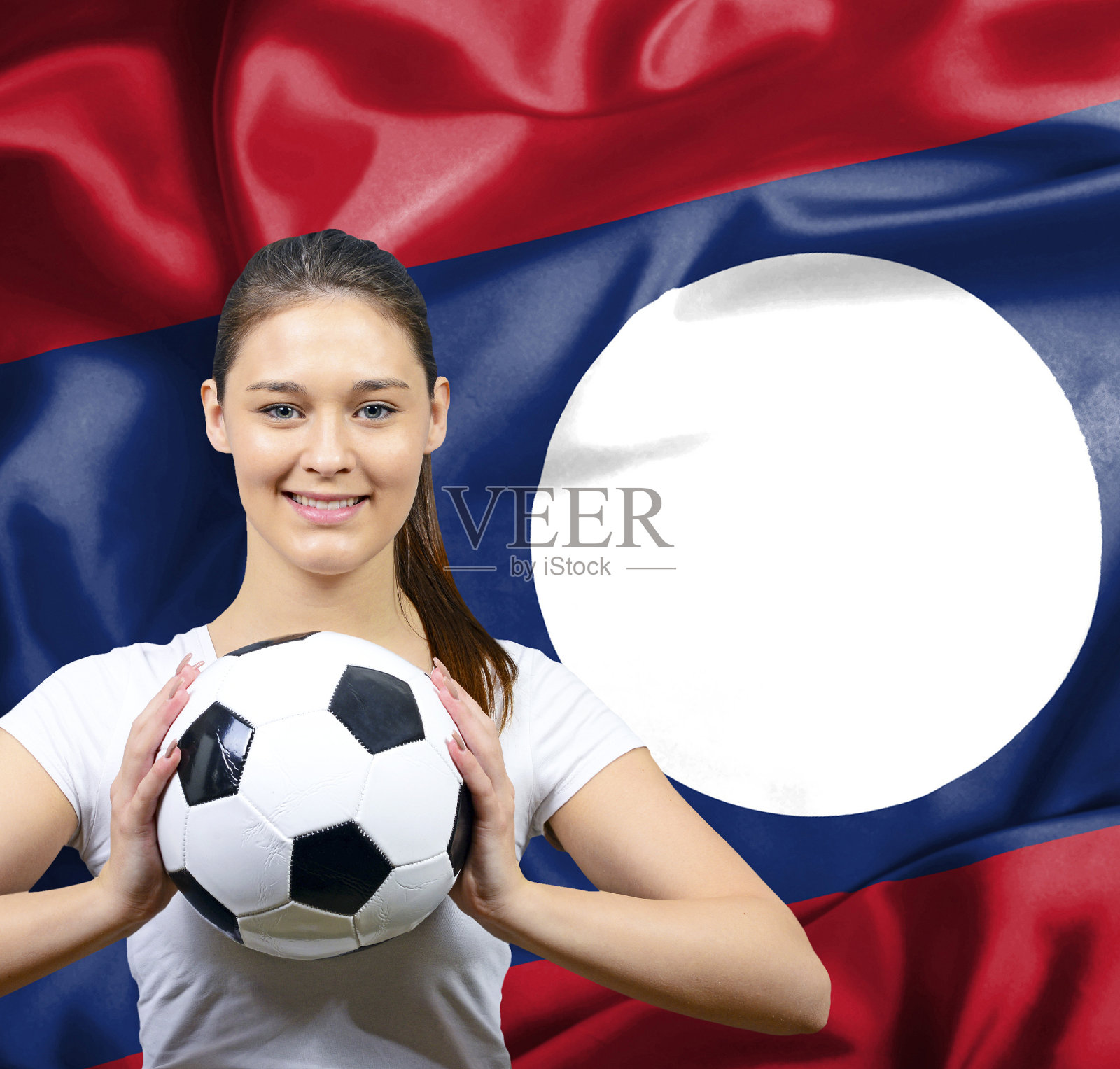 骄傲的老挝女足球迷照片摄影图片