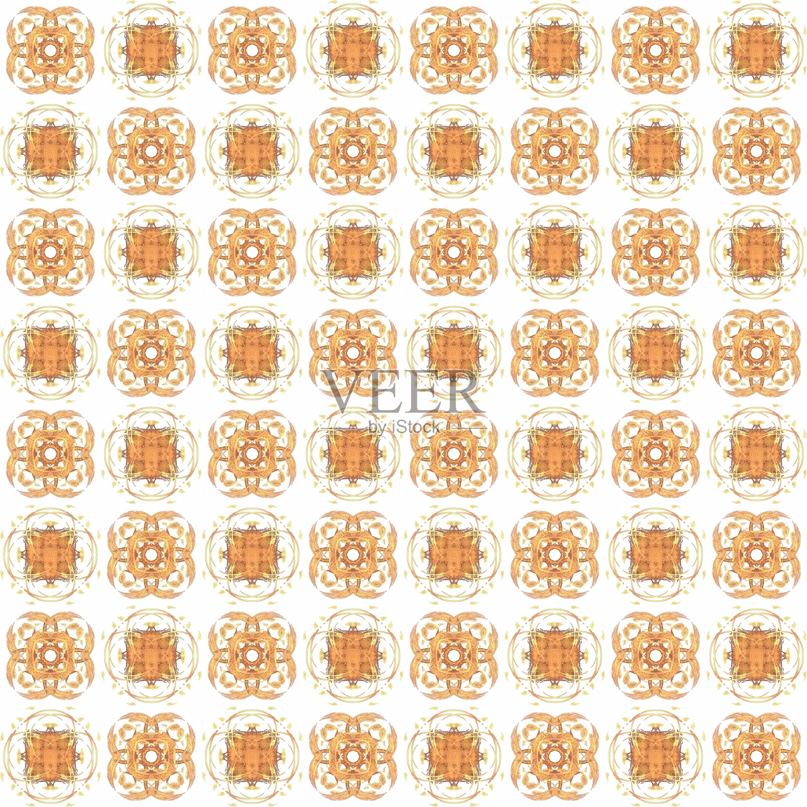 无缝纹理与三维渲染抽象分形橙色图案插画图片素材