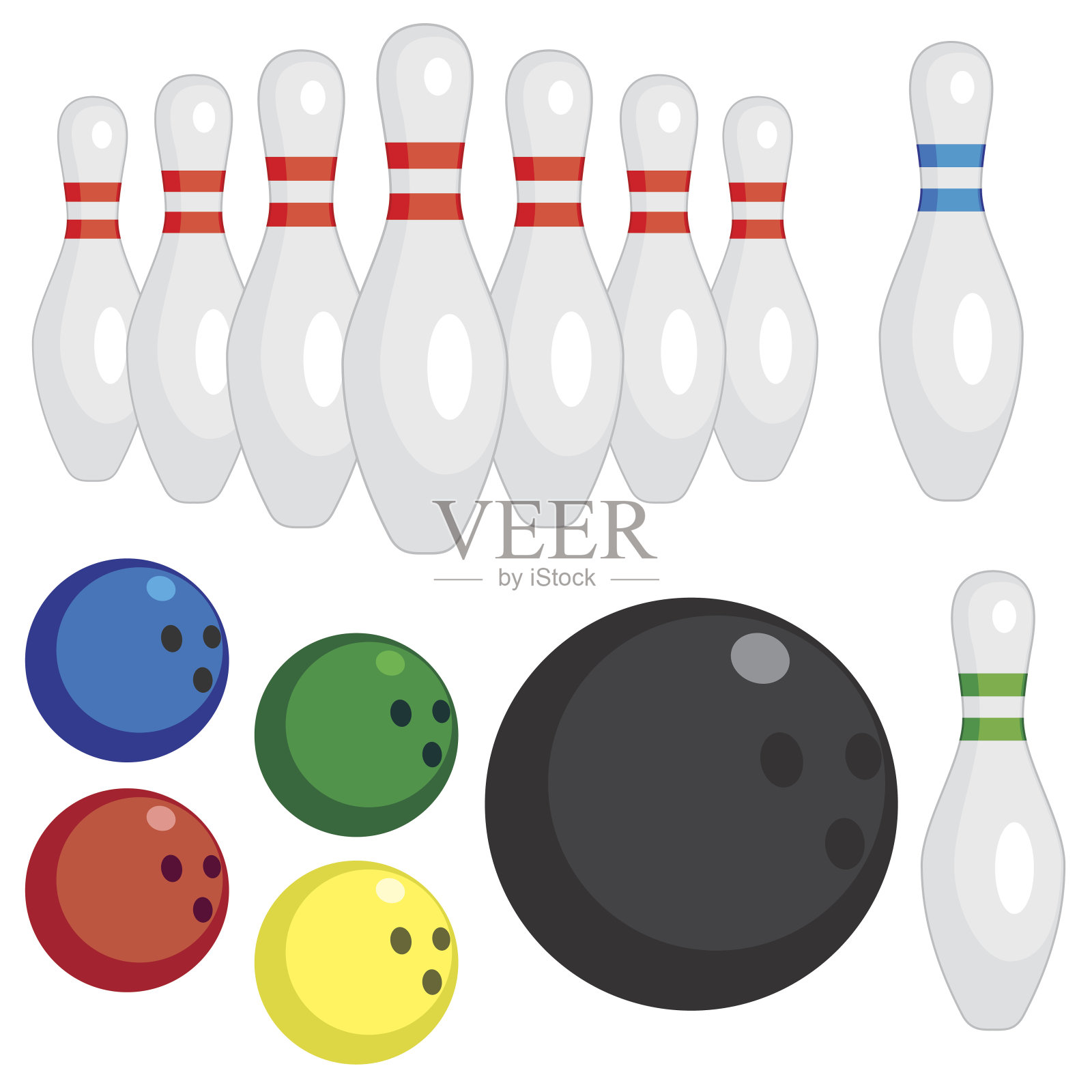 一套打保龄球的工具。插画图片素材