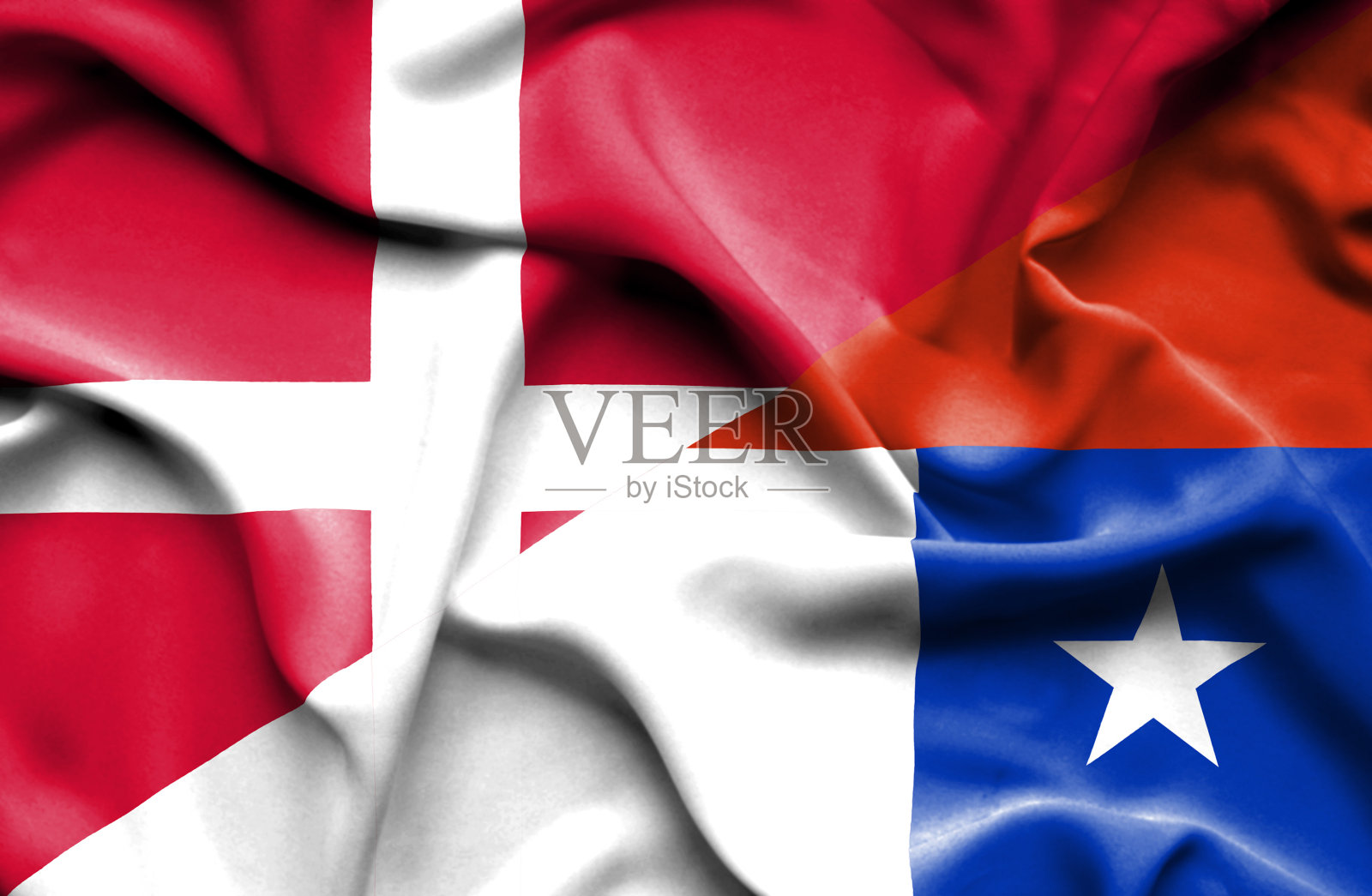 挥舞着智利和丹麦的旗帜照片摄影图片