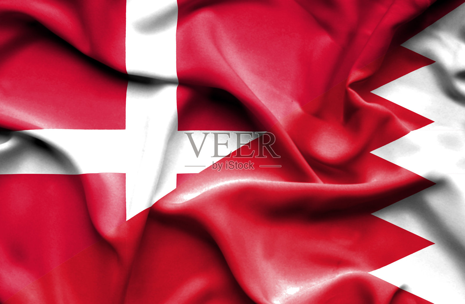 巴林和丹麦的飘扬旗帜照片摄影图片