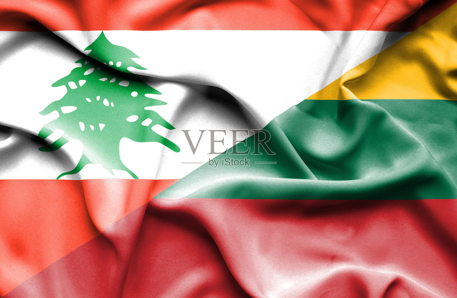 飘扬着立陶宛和黎巴嫩的旗帜照片摄影图片