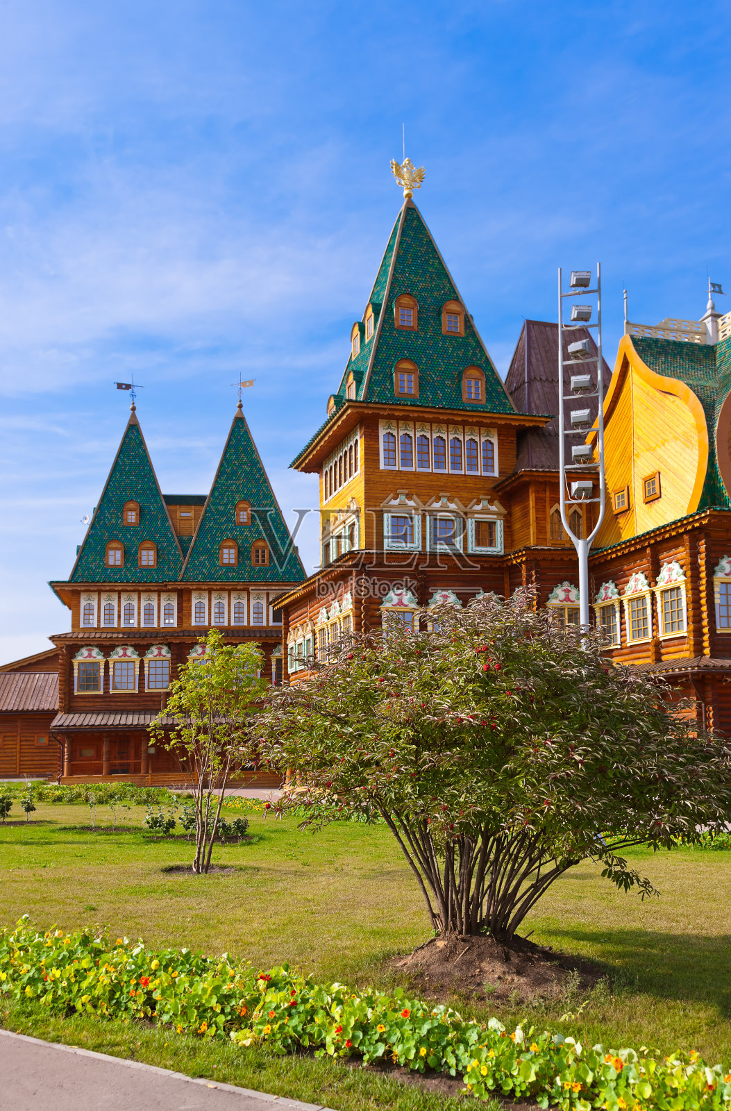 沙皇阿列克谢米哈伊洛维奇的木制宫殿在科洛门斯科-俄罗斯莫斯科照片摄影图片