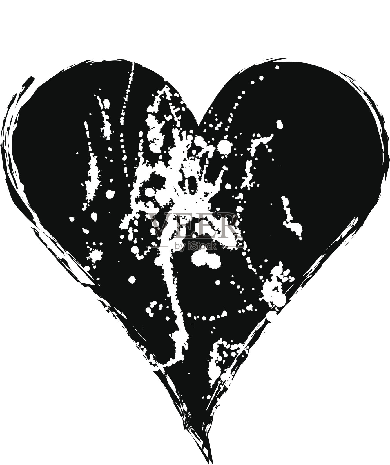 矢量黑白图形：带有墨迹、笔触和水滴的心形标志插画插画图片素材