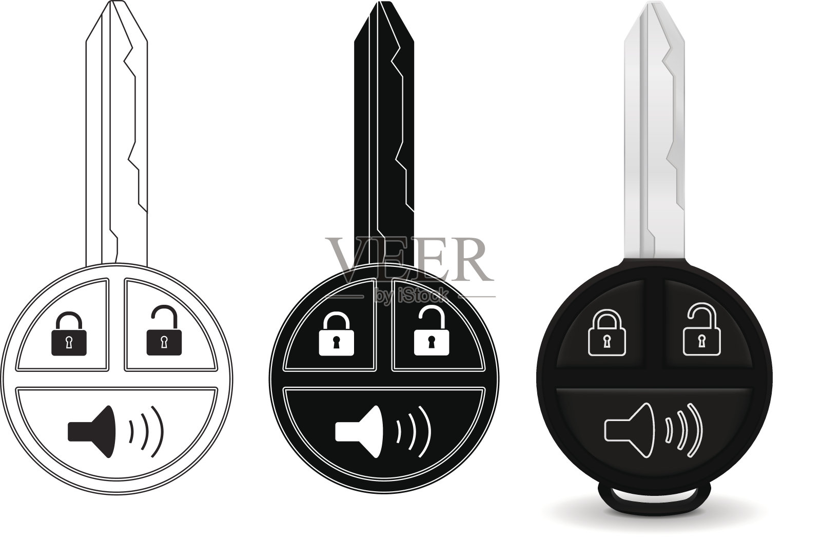 车钥匙。平面图标和3d插图设计元素图片