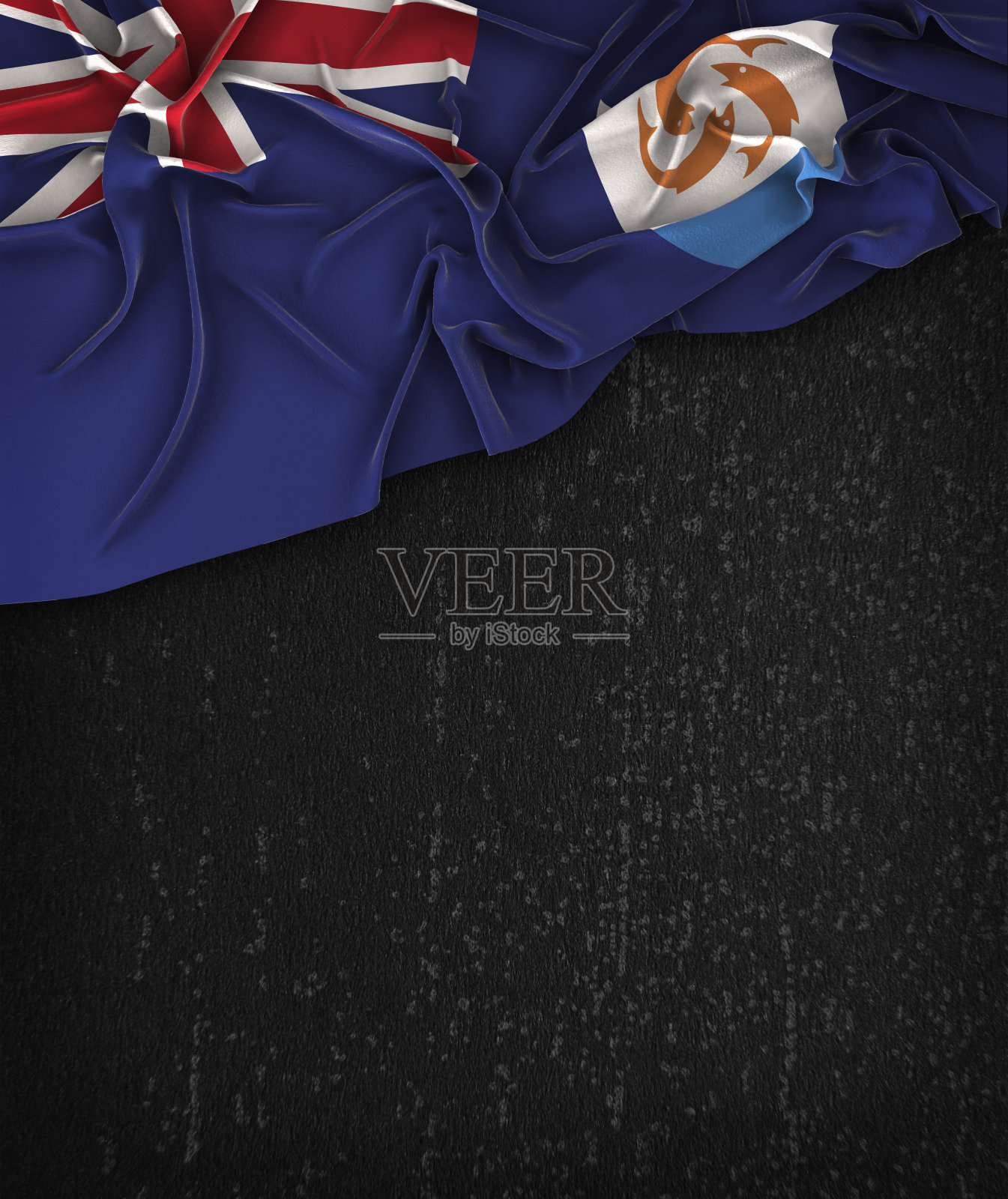 安圭拉旗Vintage在一个Grunge黑色黑板与文字空间照片摄影图片