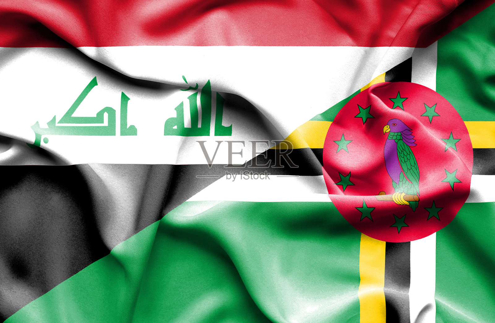 多米尼克和伊拉克国旗飘扬照片摄影图片