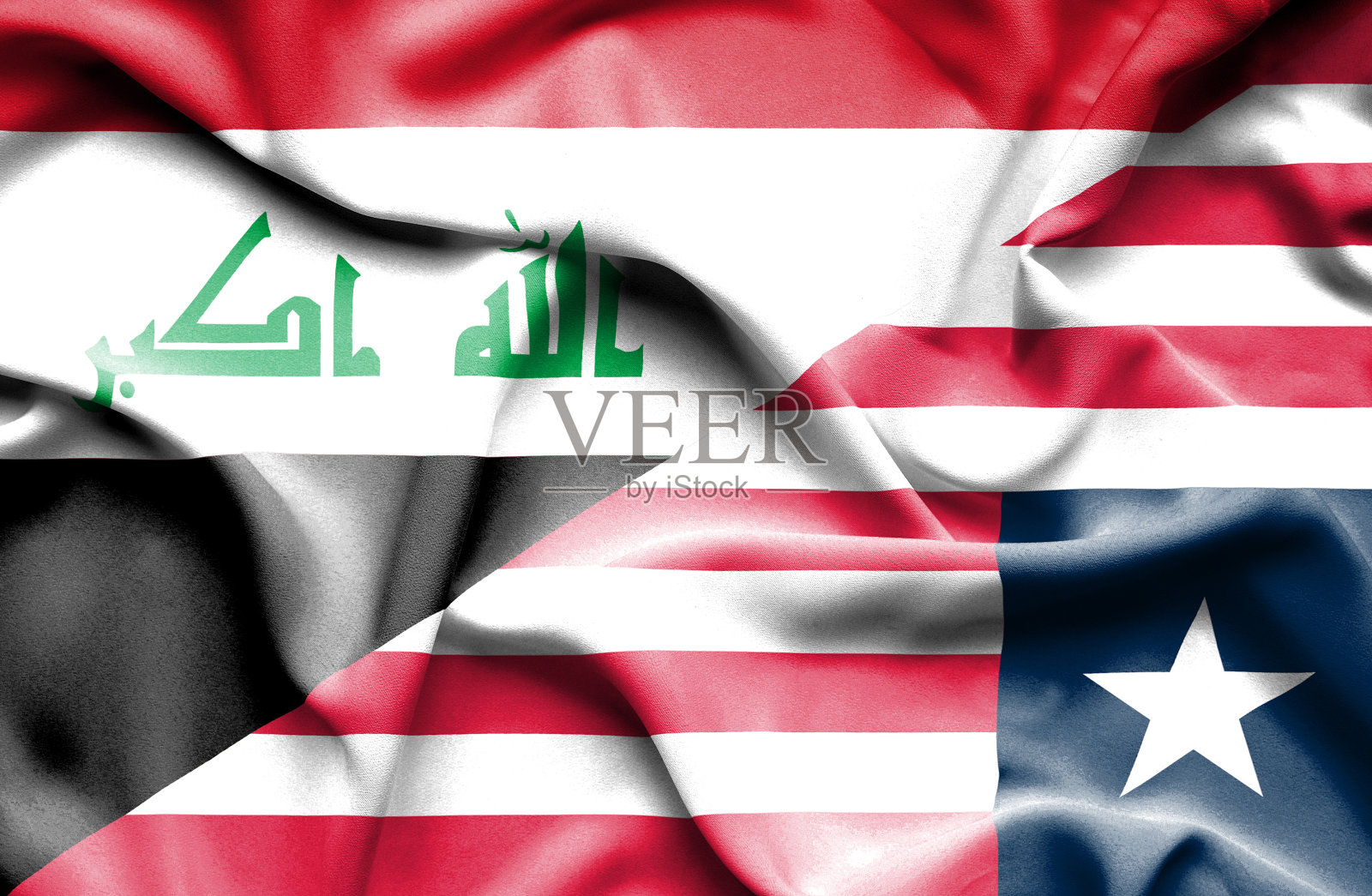 利比里亚和伊拉克国旗飘扬照片摄影图片