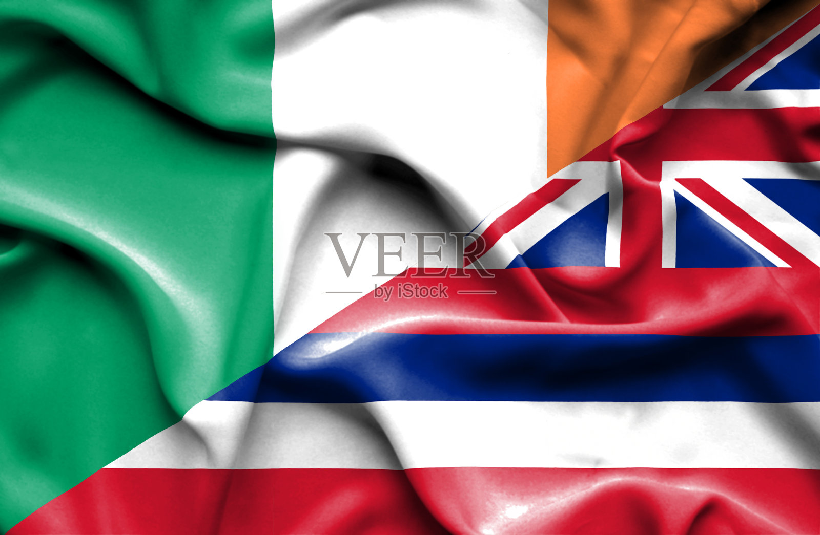 挥舞着夏威夷和爱尔兰的旗帜照片摄影图片