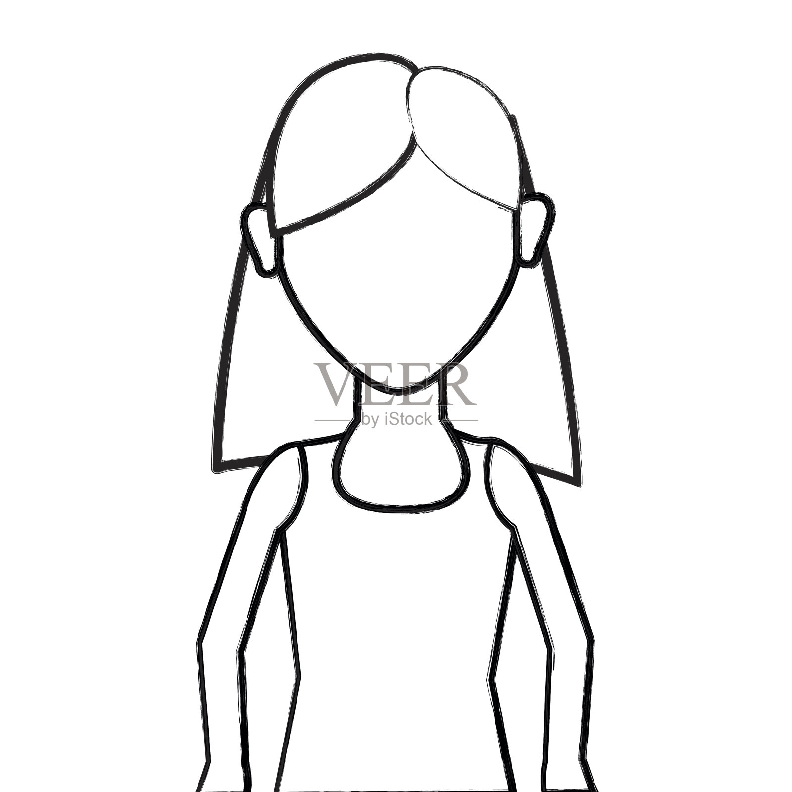 轮廓年轻女子的发型和休闲服装设计元素图片