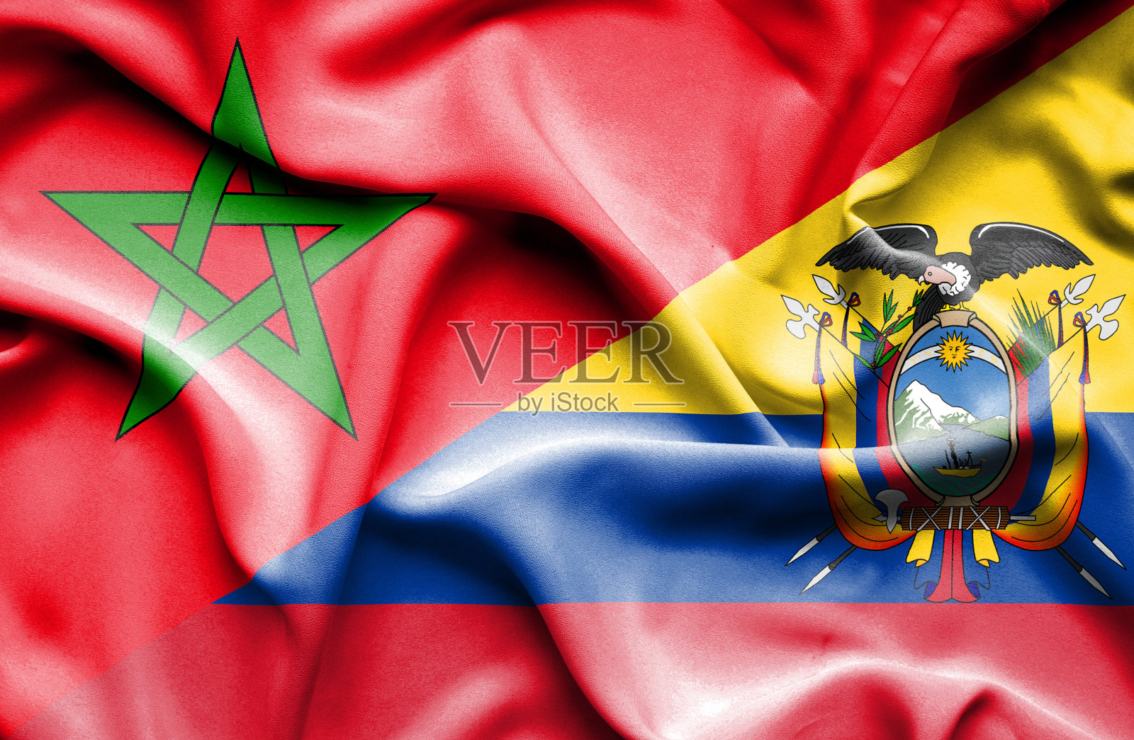 挥舞着厄瓜多尔和摩洛哥的旗帜照片摄影图片