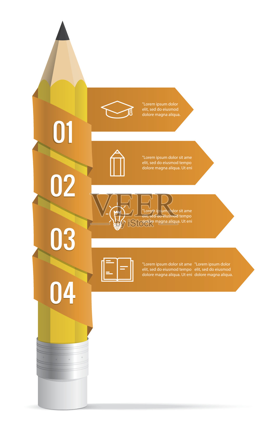 铅笔带箭头插图信息图模板插图矢量平面设计演示，信息图概念。插画图片素材