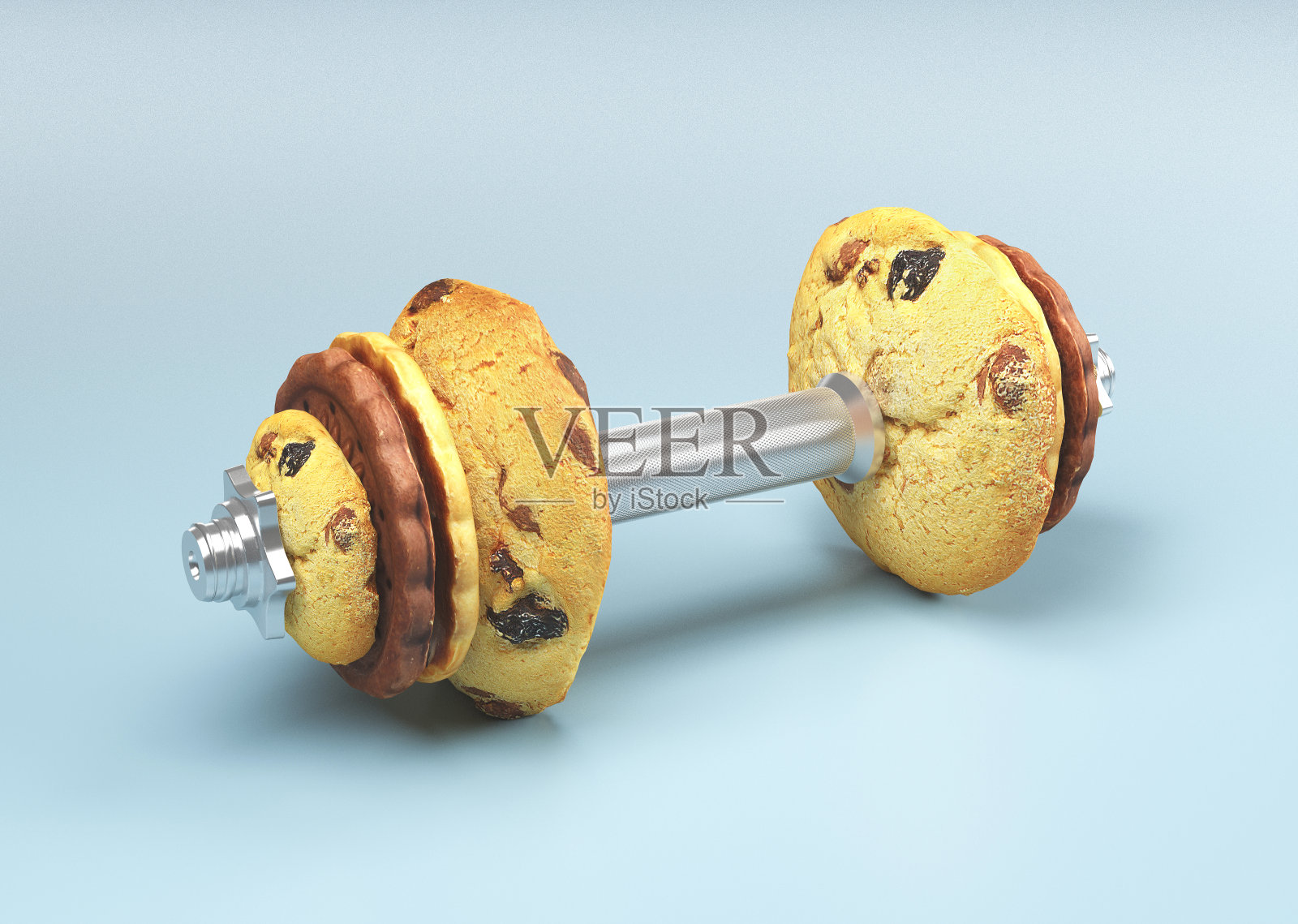 饼干做的哑铃，胖子照片摄影图片