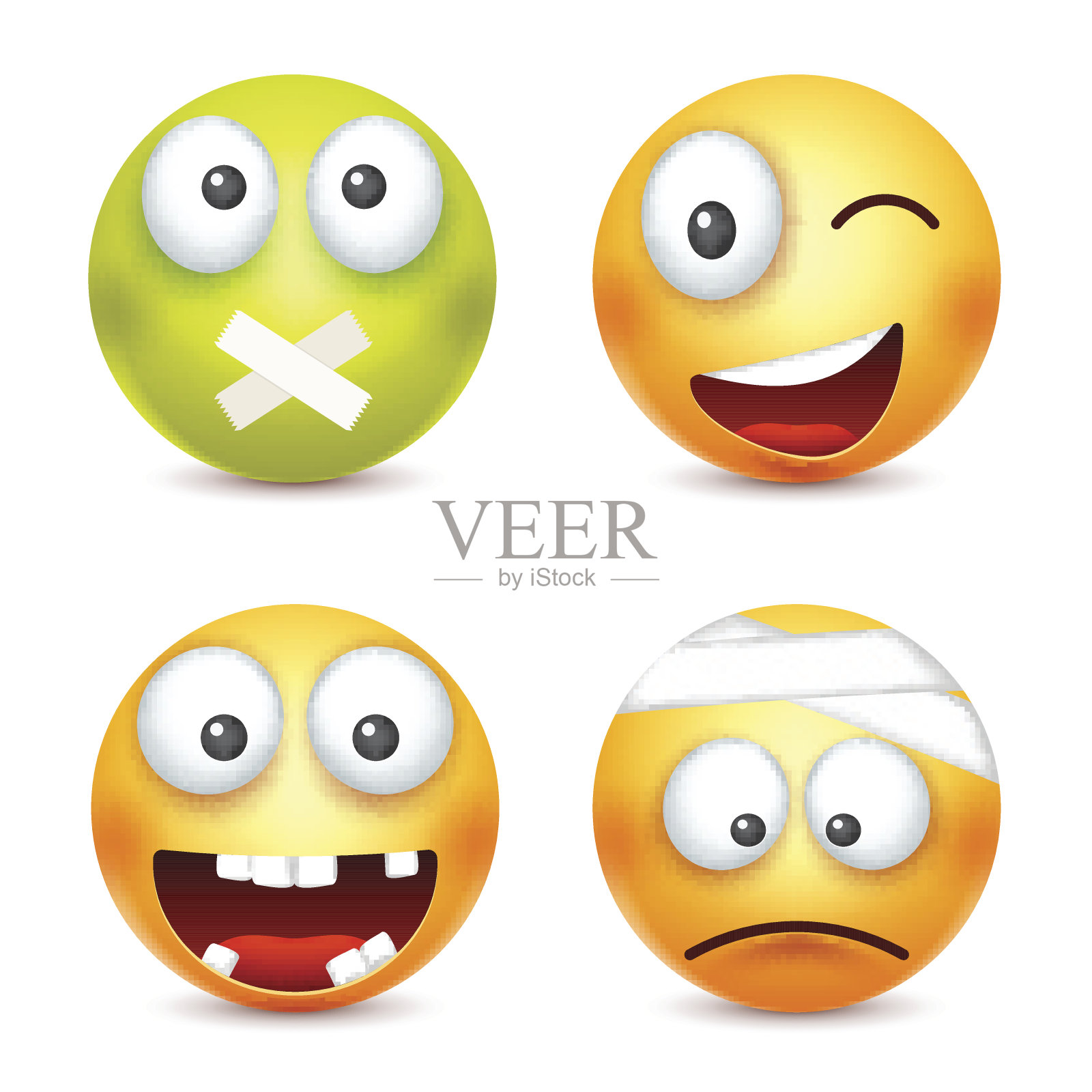 微笑,微笑的愤怒,悲伤,幸福的表情符号。黄脸带着情绪。面部表情。3 d现实emoji。有趣的卡通character.Mood。网络图标。矢量图插画图片素材