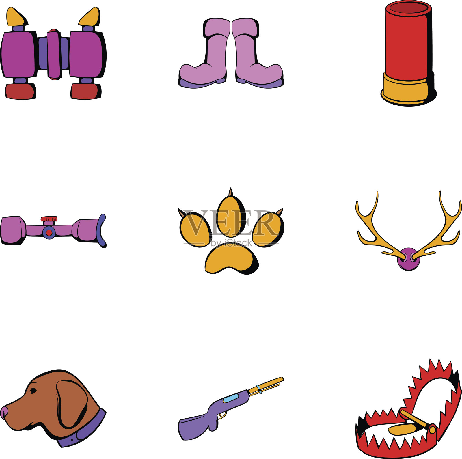 狩猎图标设置，卡通风格图标素材