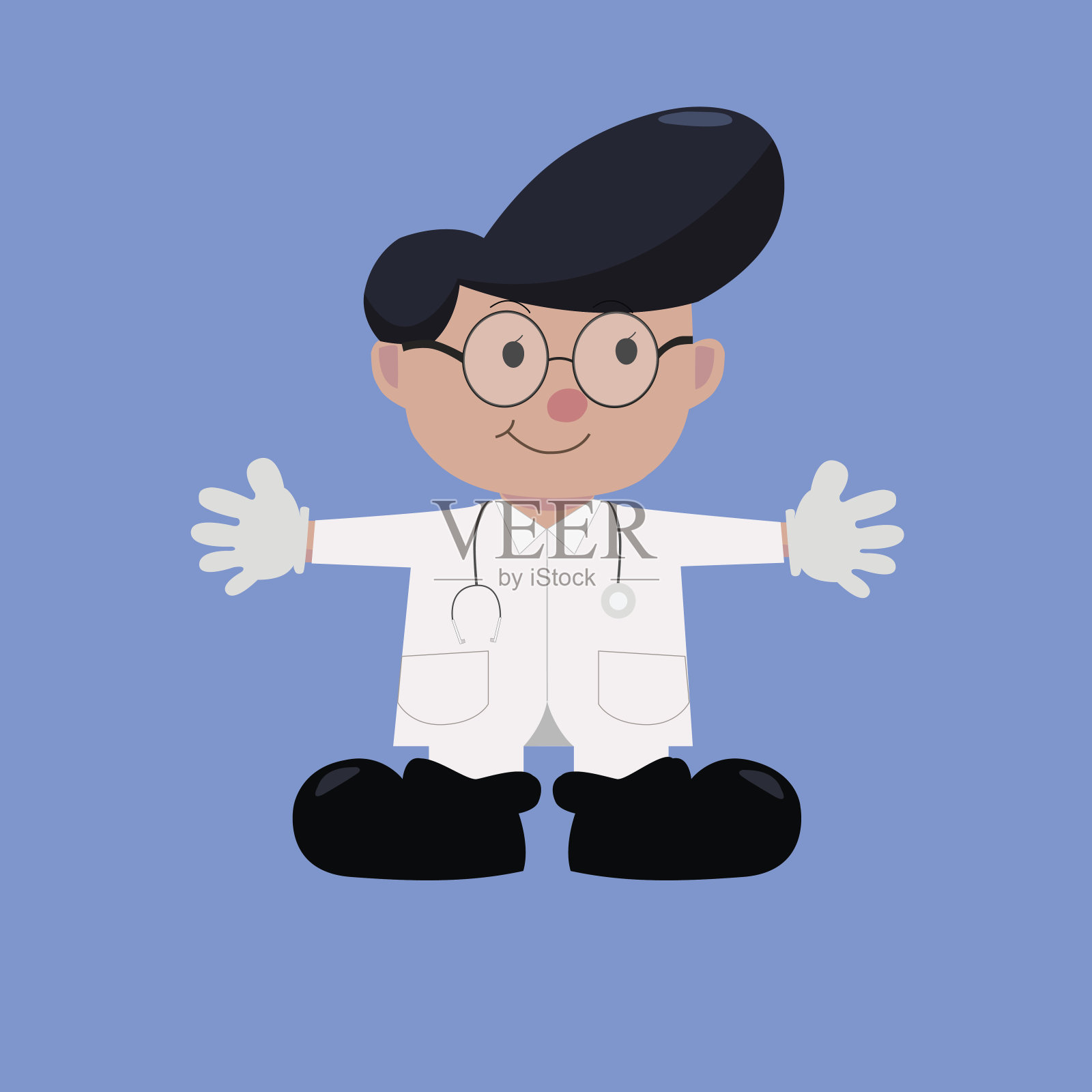 可爱的平面卡通医生人物与蓝色的背景设计元素图片