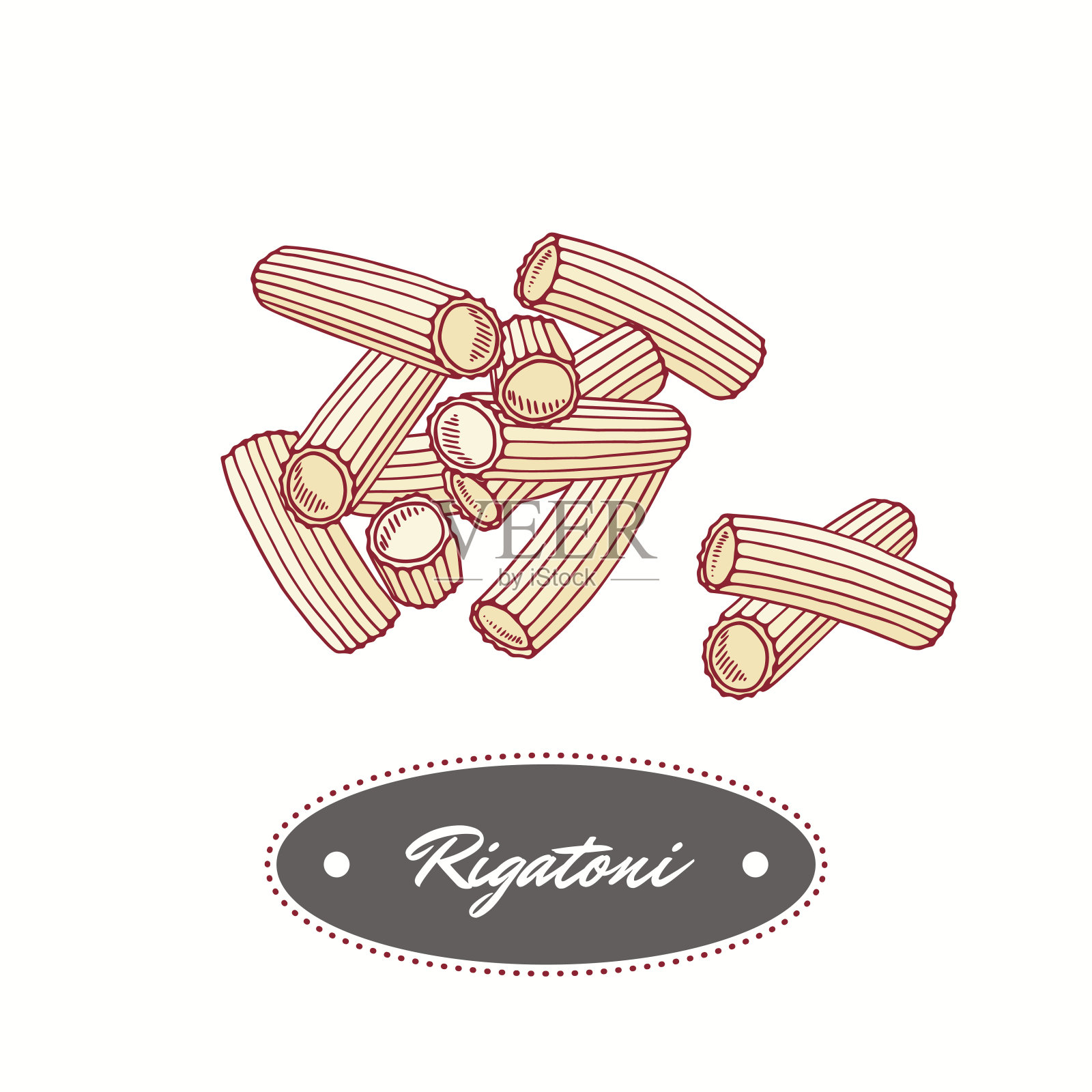 手绘通心粉孤立在白色。用于餐厅或食品包装设计的元素插画图片素材