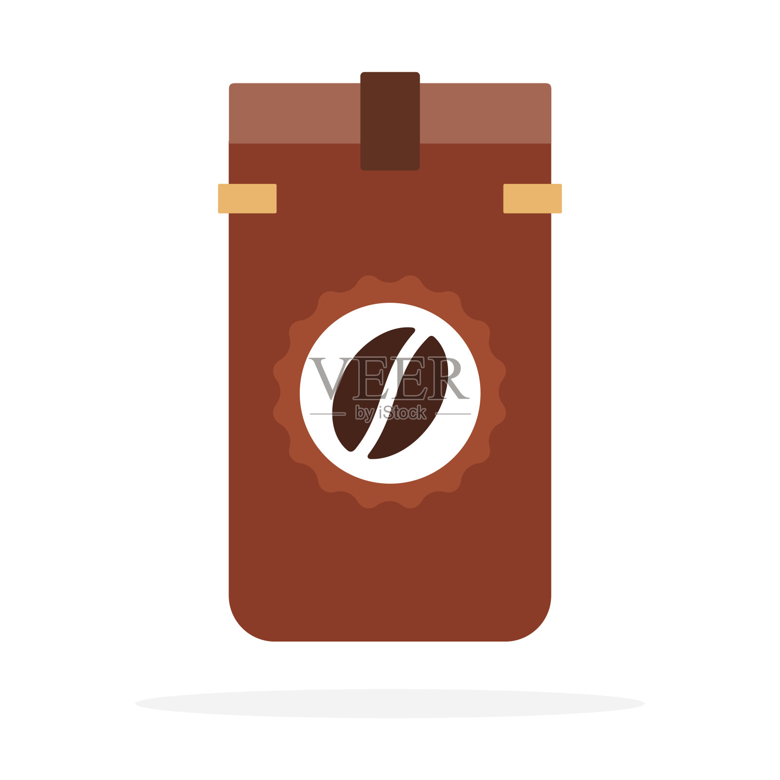 深色维也纳咖啡豆在包装中烘烤，载体扁平孤立插画图片素材