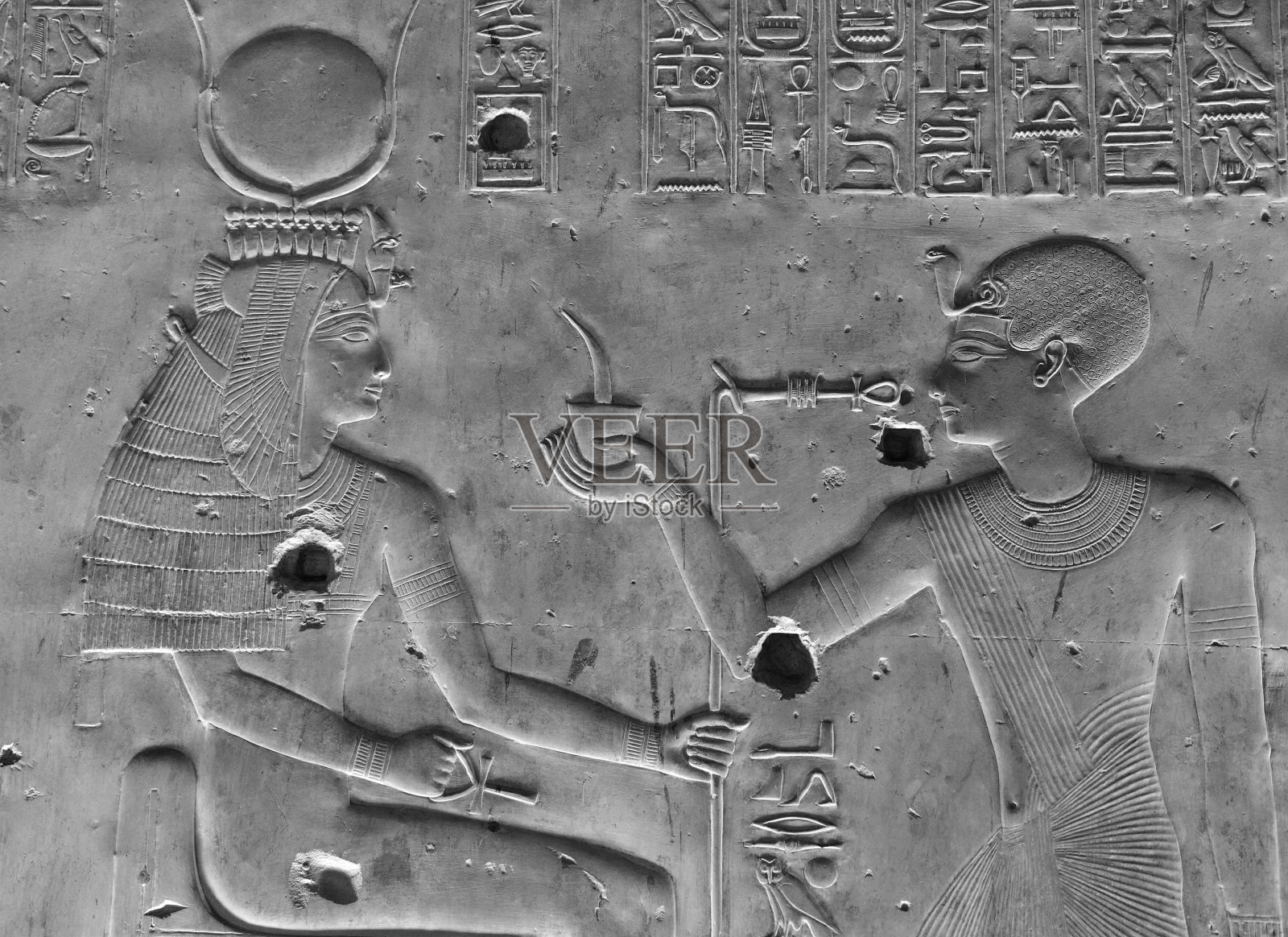 伊西斯神殿墙壁浮雕，埃及阿拜多斯照片摄影图片