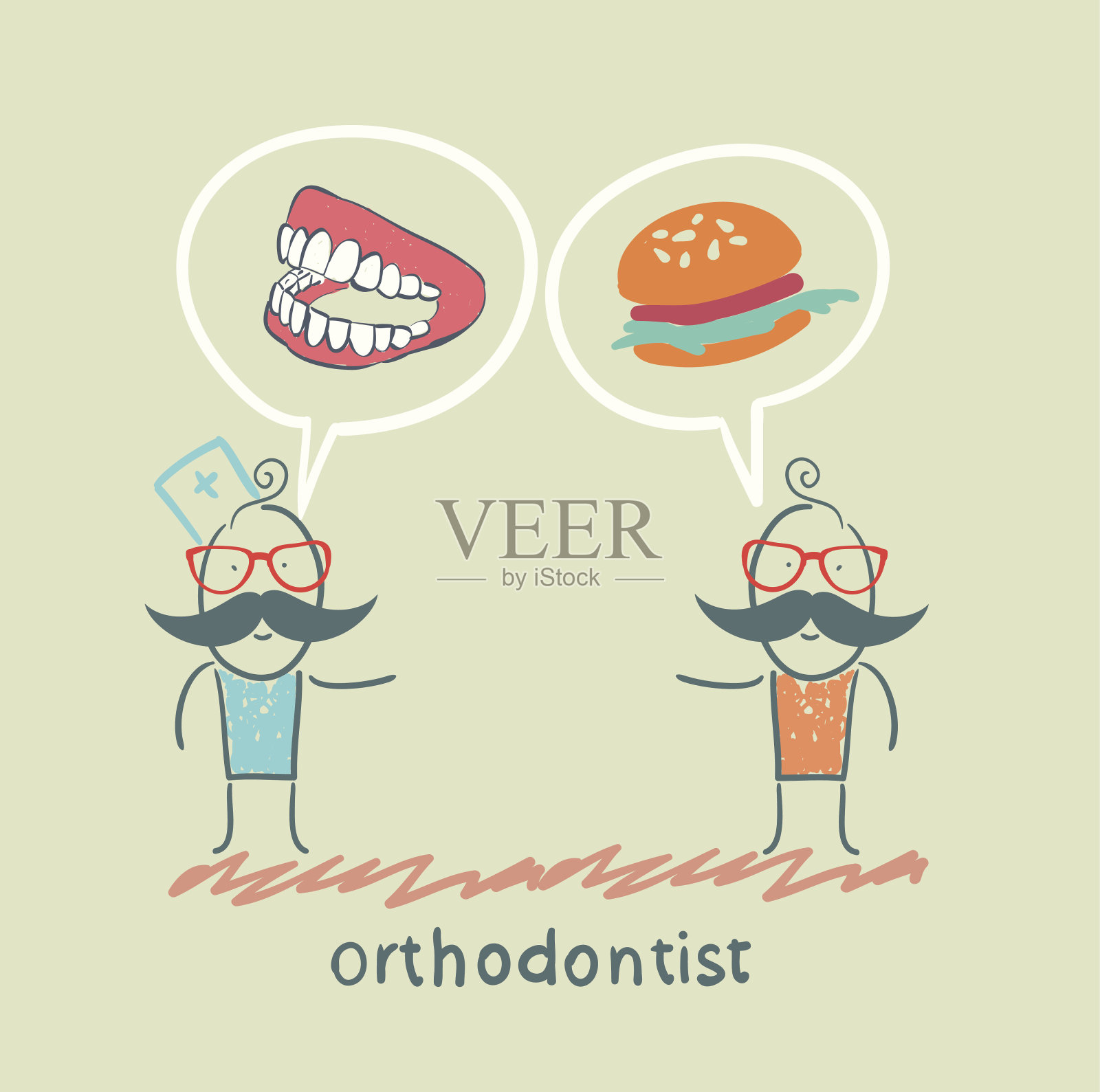 牙齿矫正医生对病人的牙齿和饮食说插画图片素材