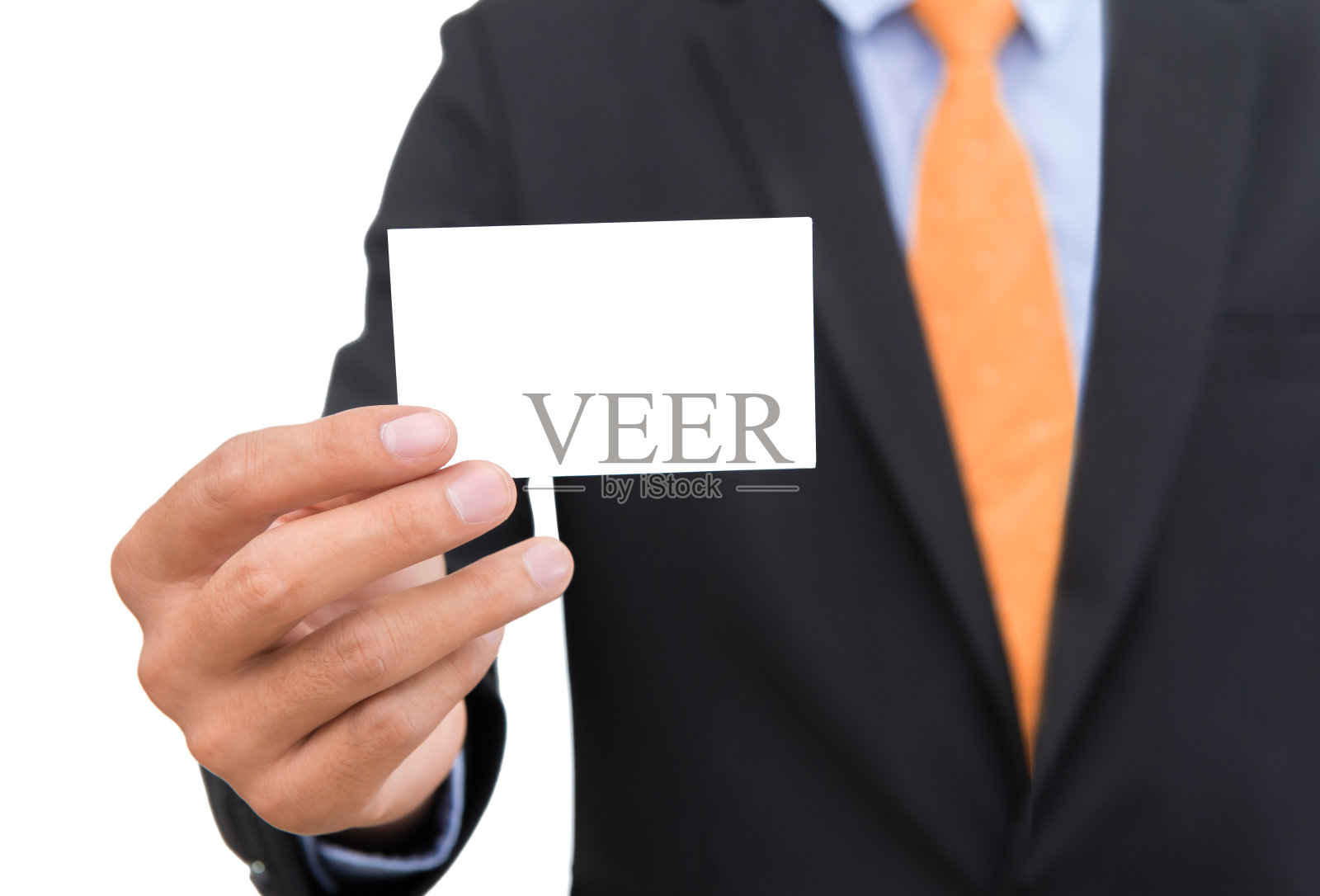 生意人拿着或显示空白的名片孤立在白色背景照片摄影图片