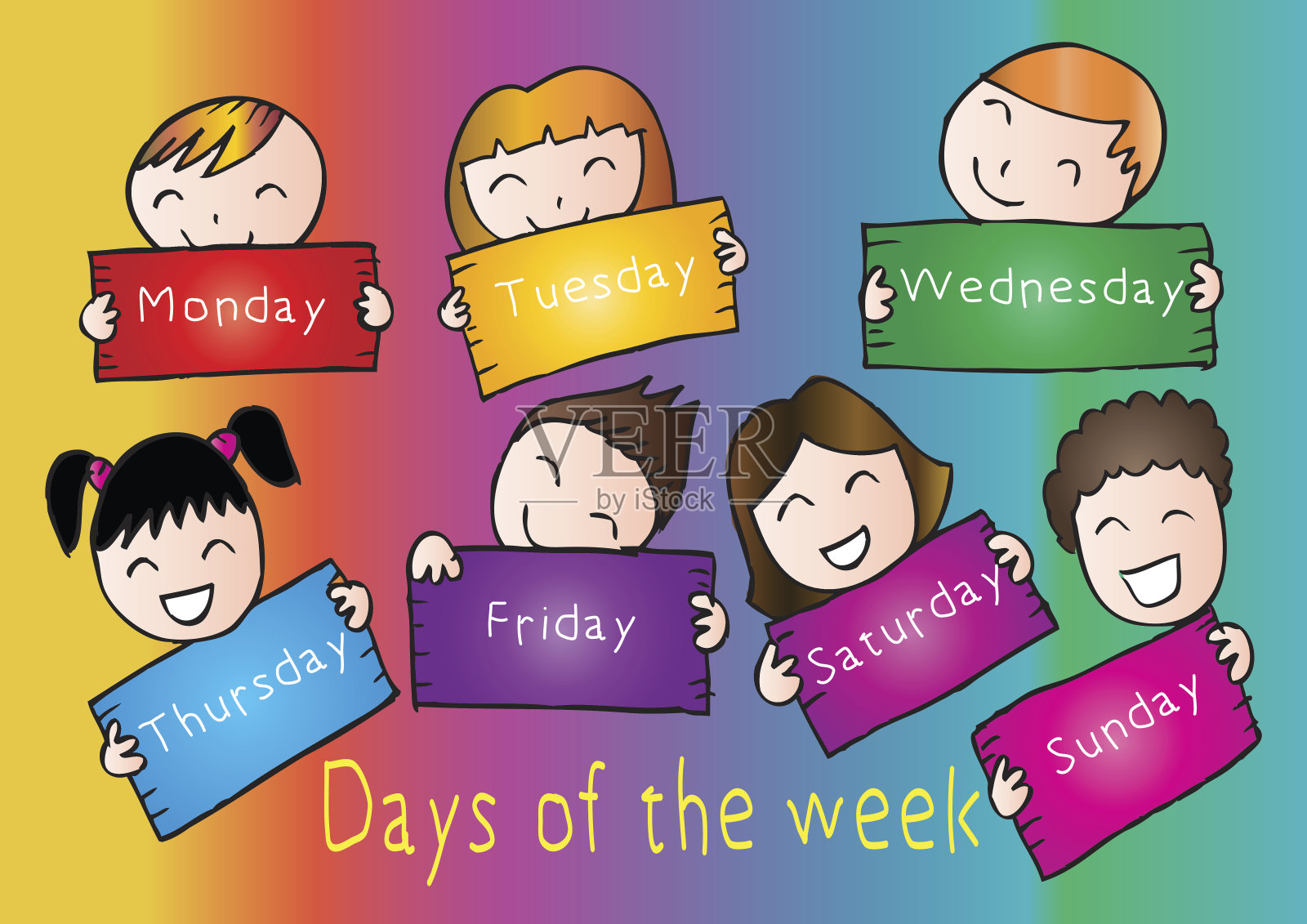 儿童卡通风格的星期插画插画图片素材