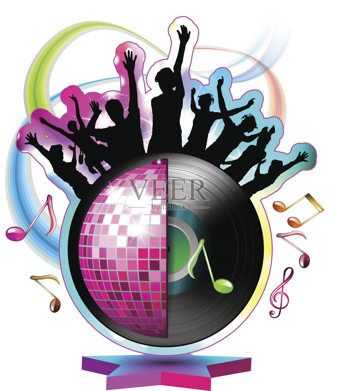 剪影与迪斯科球插画图片素材