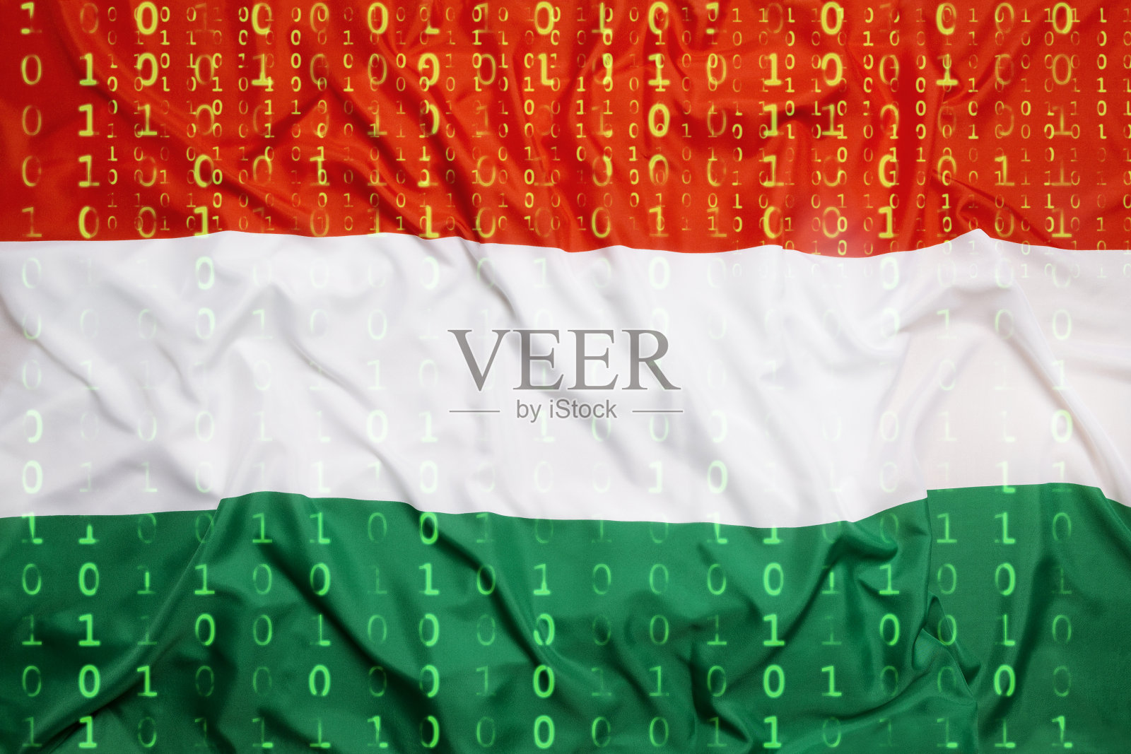 二进制代码带有匈牙利标志，数据保护概念照片摄影图片