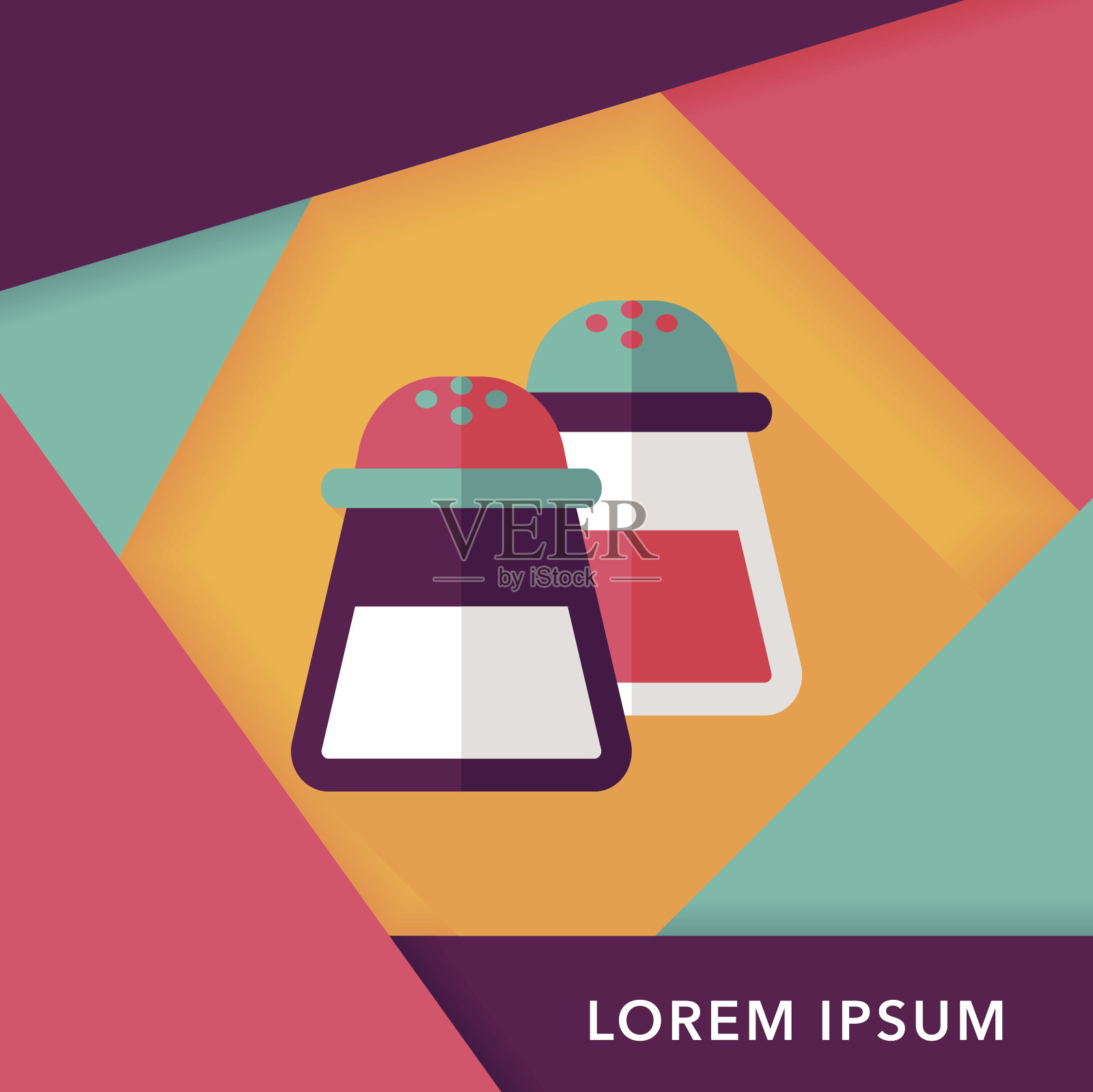 厨房用品胡椒瓶扁平图标与长阴影，eps10插画图片素材