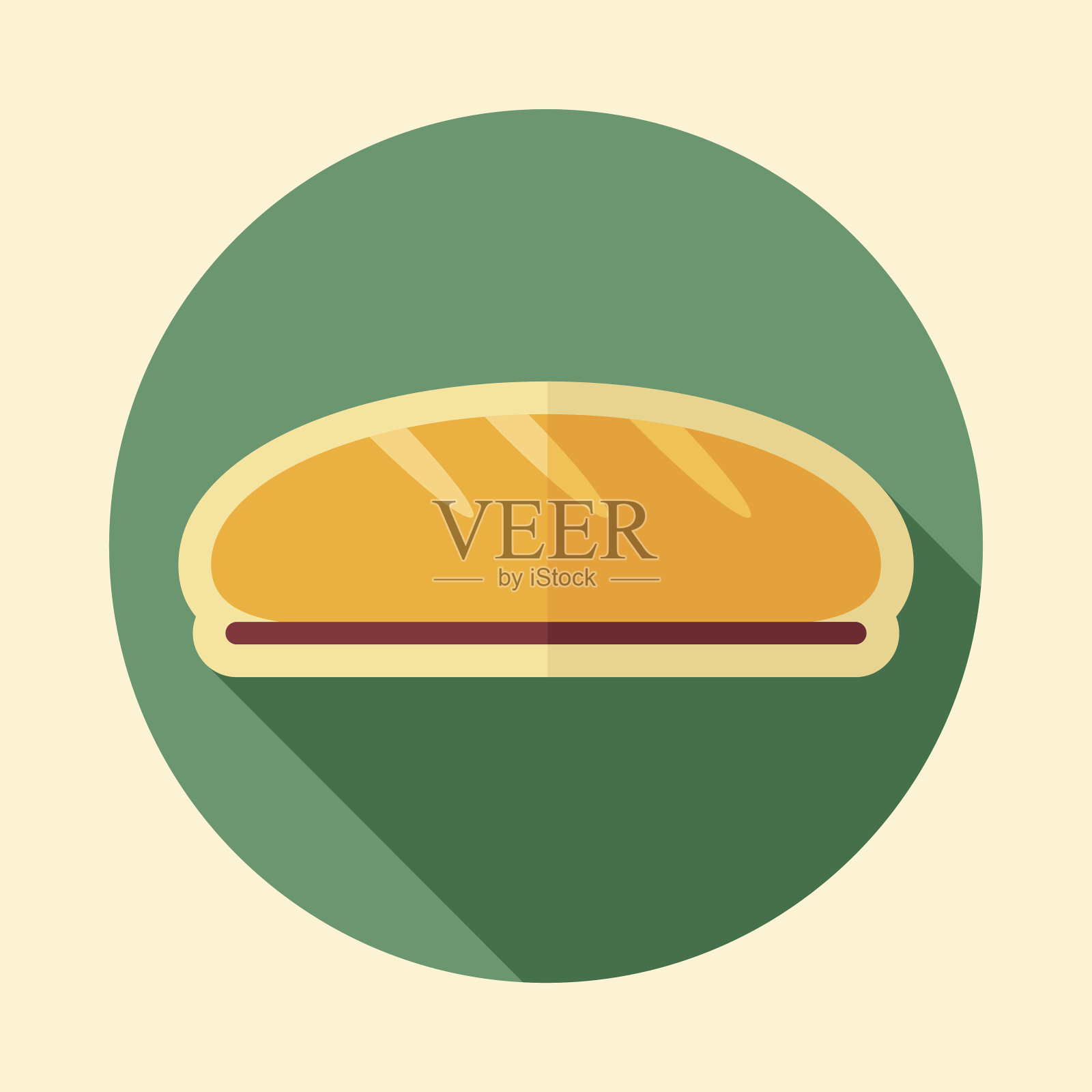 面包复古平面图标与长影子插画图片素材