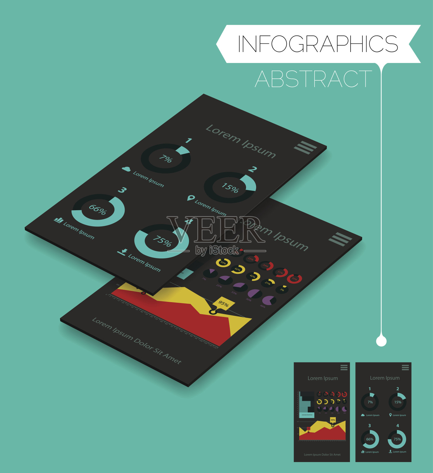 带有信息图元素的三维等距概念插画图片素材