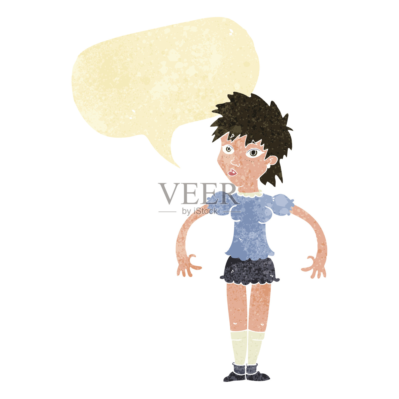 卡通好奇的女人用气泡说话插画图片素材