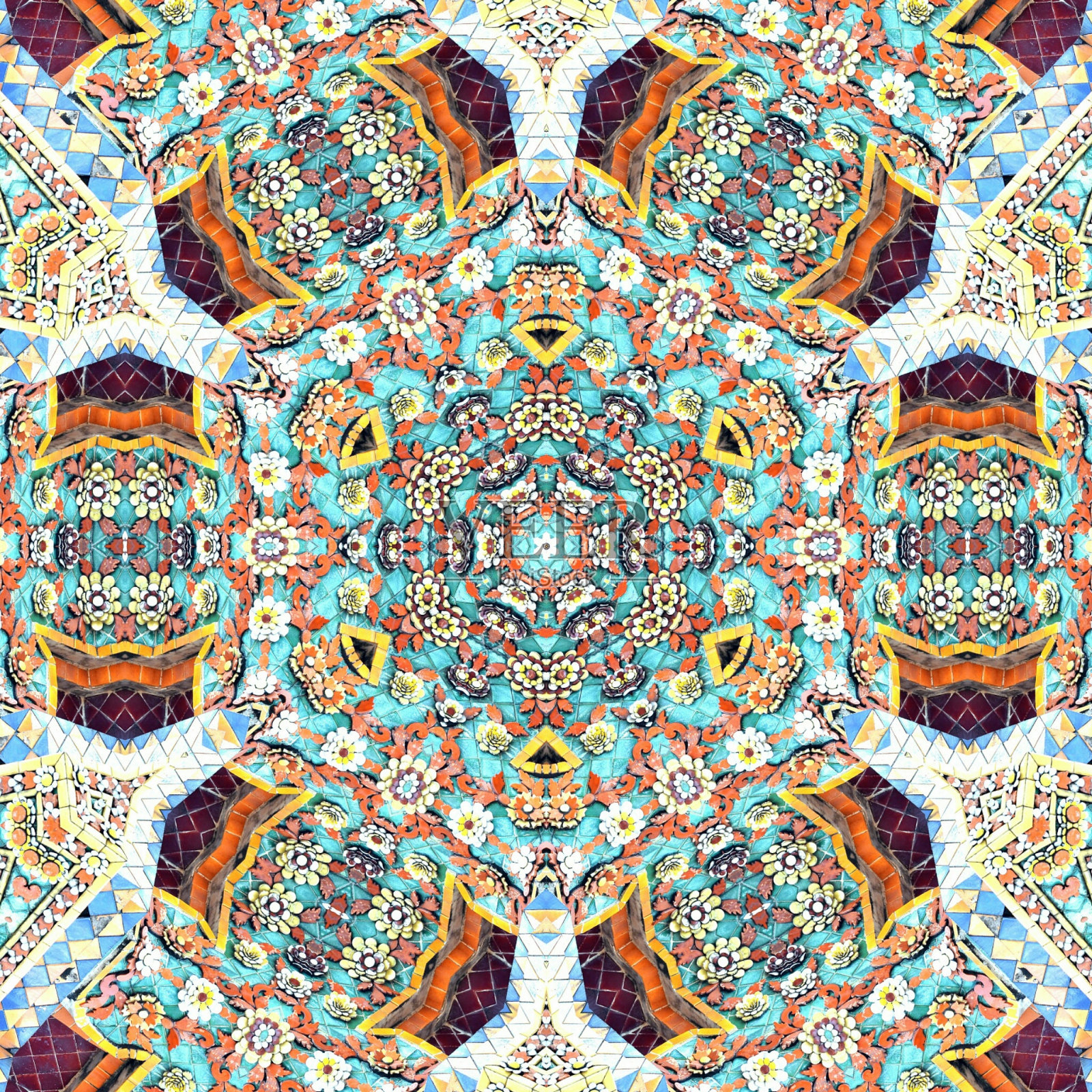 表面陶瓷抽象万花筒图案，用于剪贴簿，壁纸，智能手机，网页背景，打印，表面纹理，枕头，毛巾，亚麻布，袋子，陶瓷，页面插画图片素材