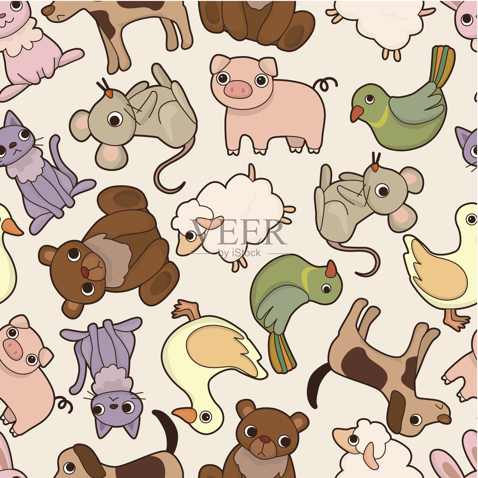无缝卡通动物图案插画图片素材