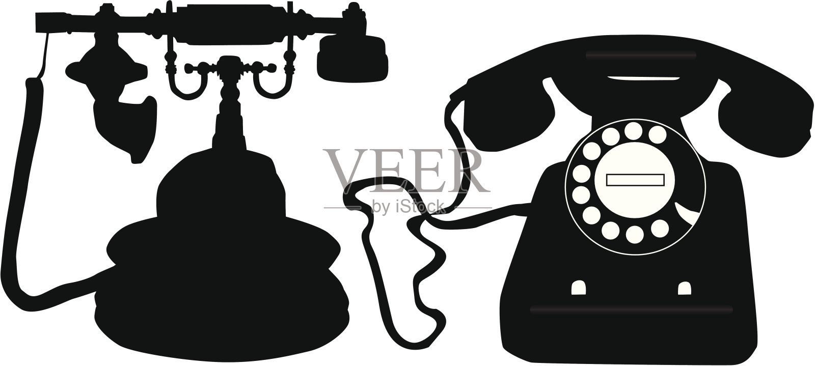 复古手机-黑色图标，矢量工作插画图片素材