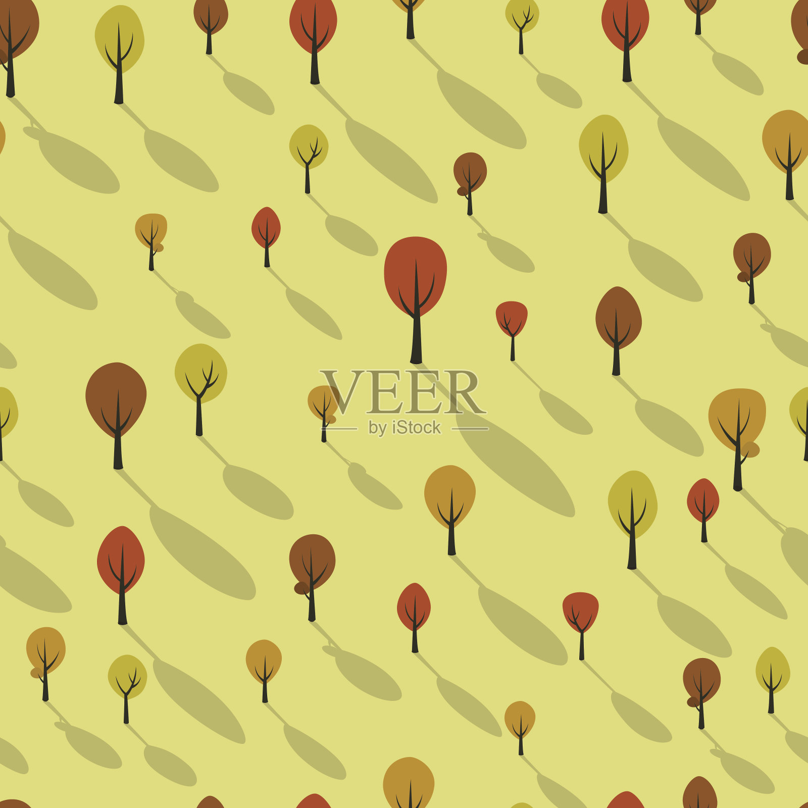 矢量无缝模式与卡通树插画图片素材