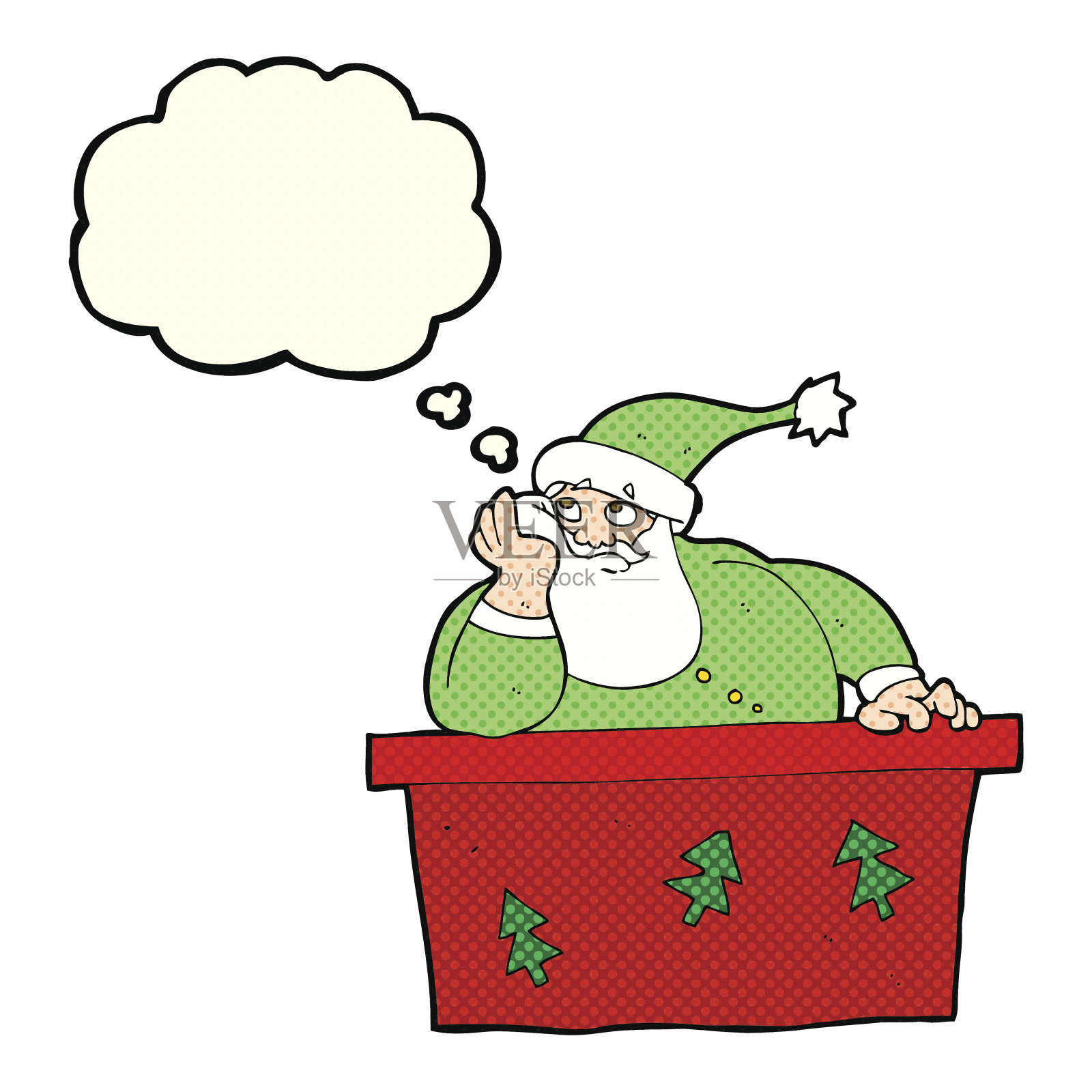卡通圣诞老人用思想泡泡无聊了设计元素图片